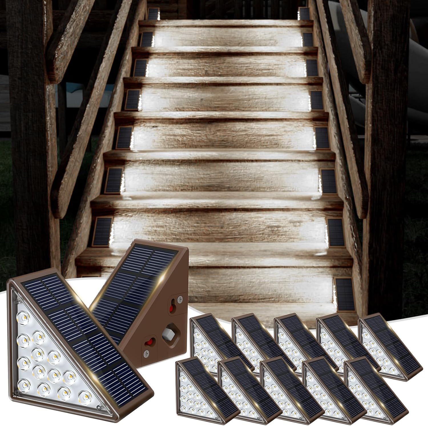Solar Step Lights for Outside,12pack Solar Stair Lights Outdoor Waterproof IP67,...
