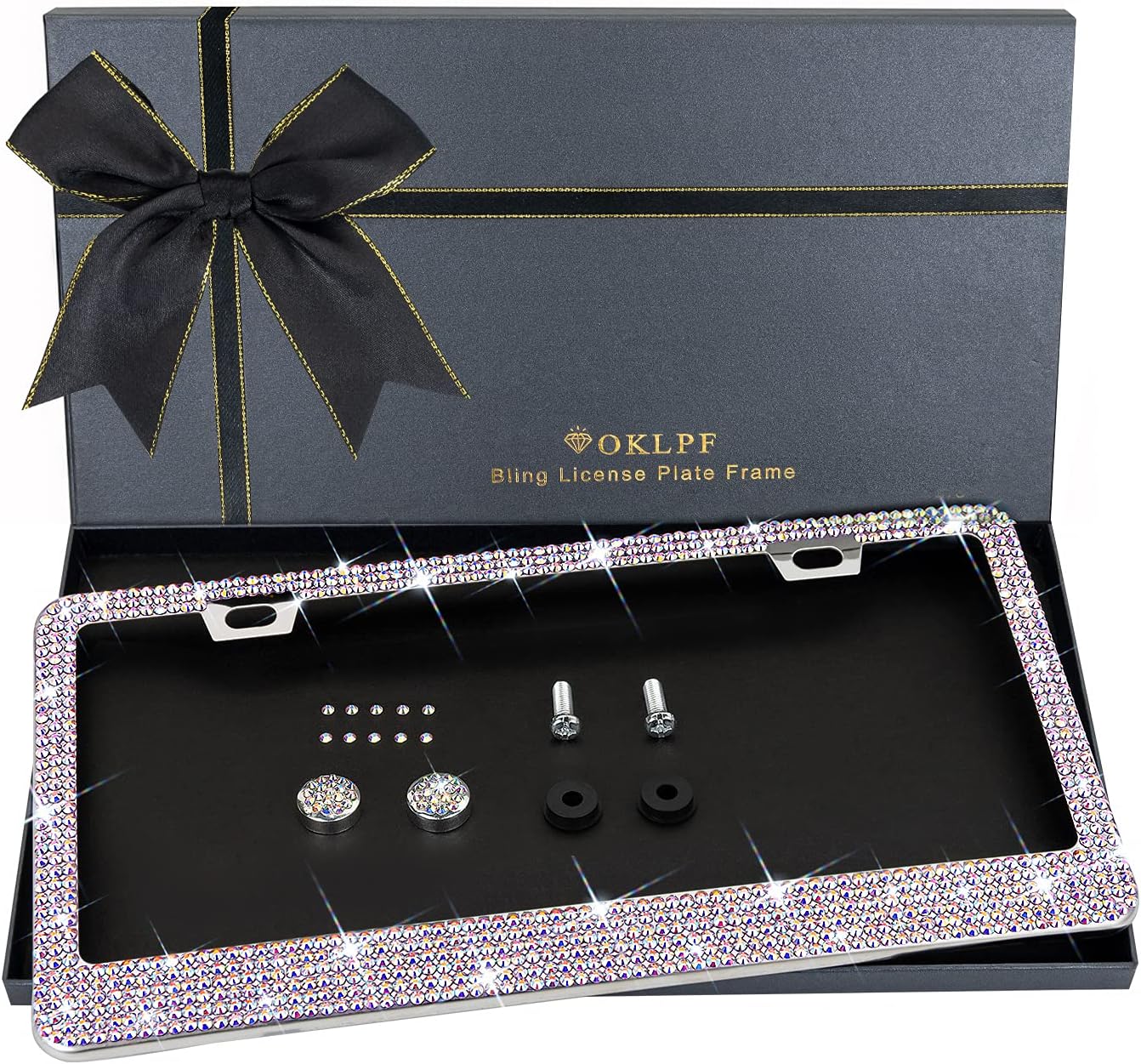 OKLPF Bling License Plate Frame for Women, 1PCS Sparkly Stainless Steel License...