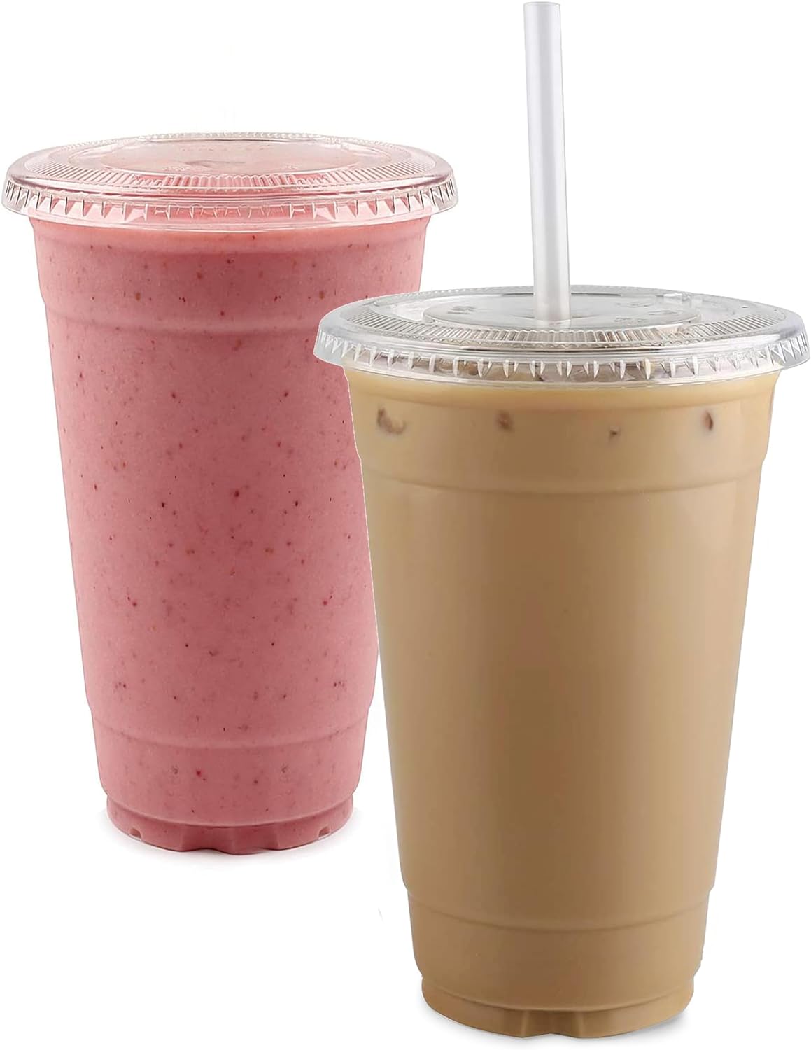 TashiBox plastic cups with lids [24 oz 100cups&100flat lids],Clear Crystal dispo...