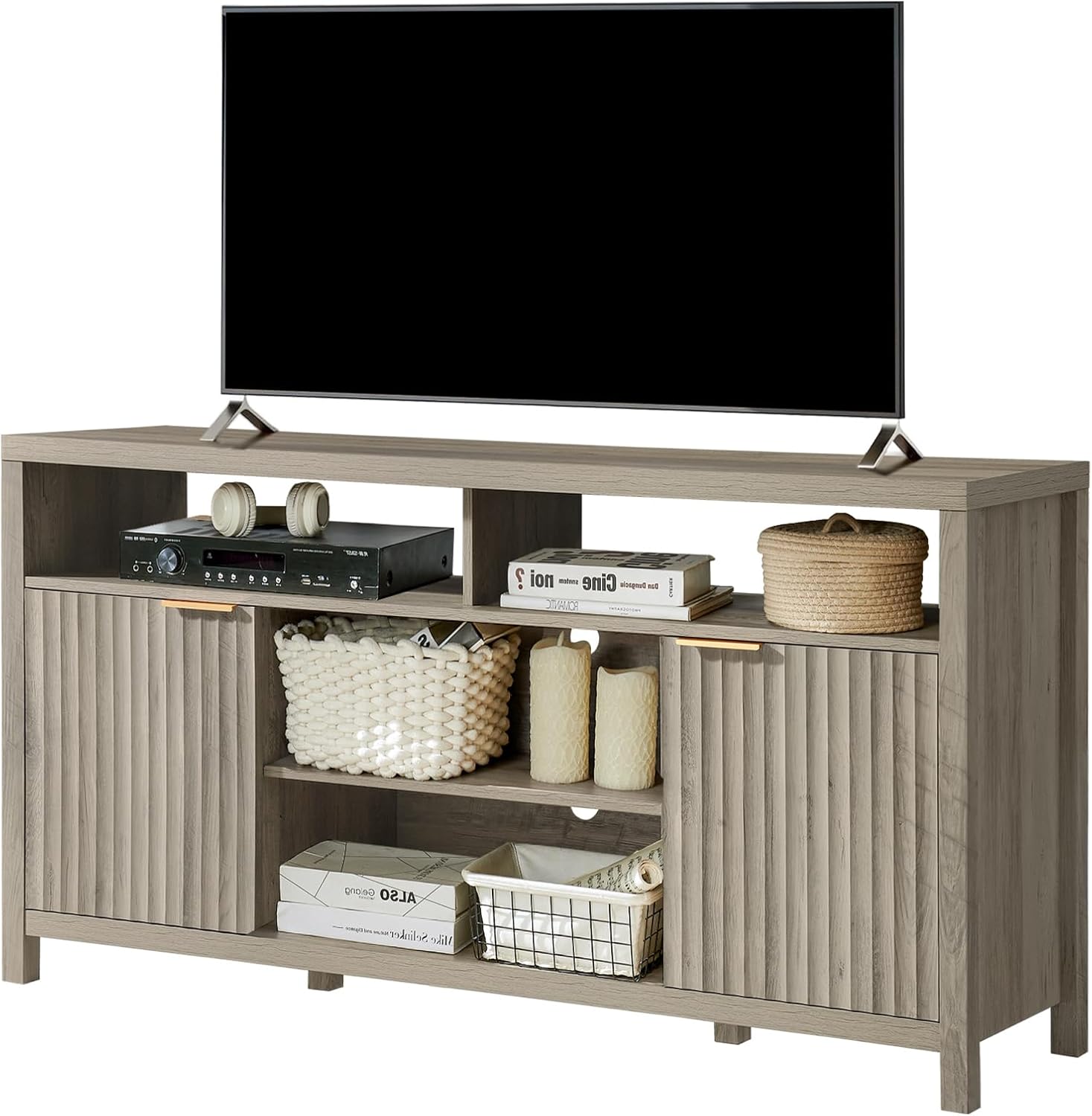 Fluted TV Stands for Living Room, Heavy Duty Entertainment Center with Storage,...
