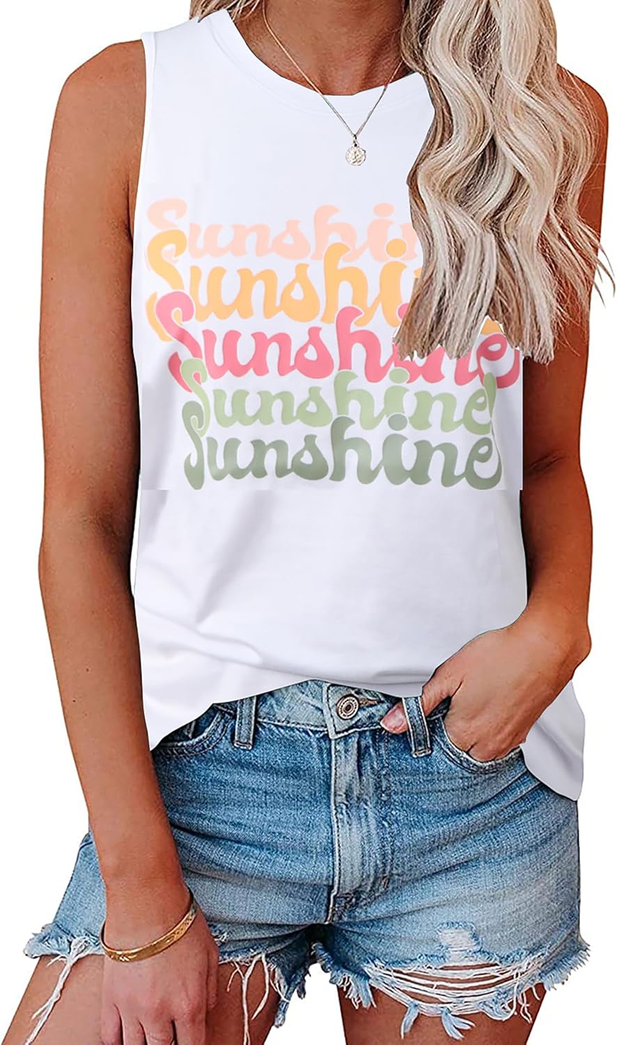 Hount Womens Casual Loose Graphic Comfy Tank Tops Summer Basic T-Shirts Sleevele...