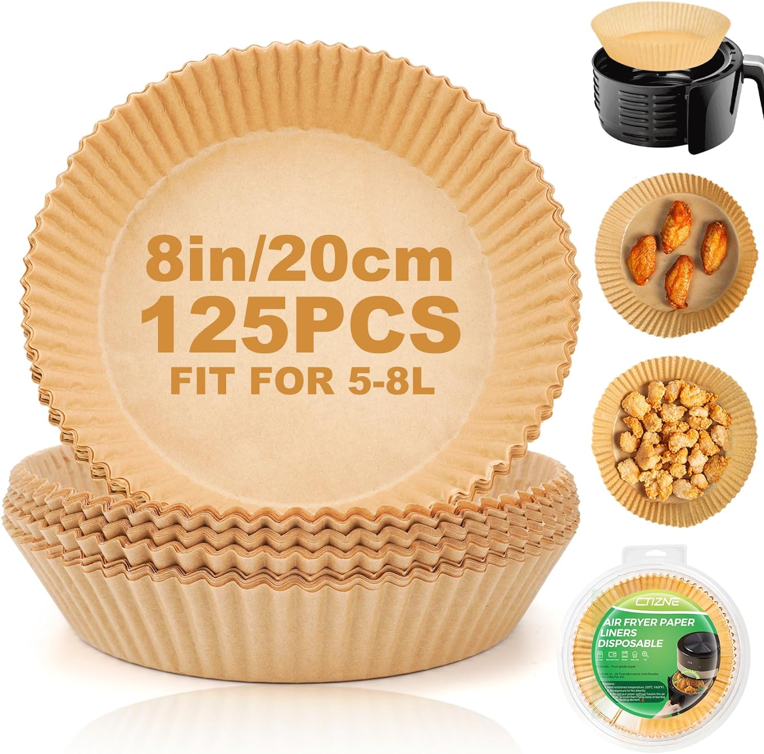 Ctizne Air Fryer Liners - 125PCS 8Inch/20cm Round Disposable Parchment Paper Lin...