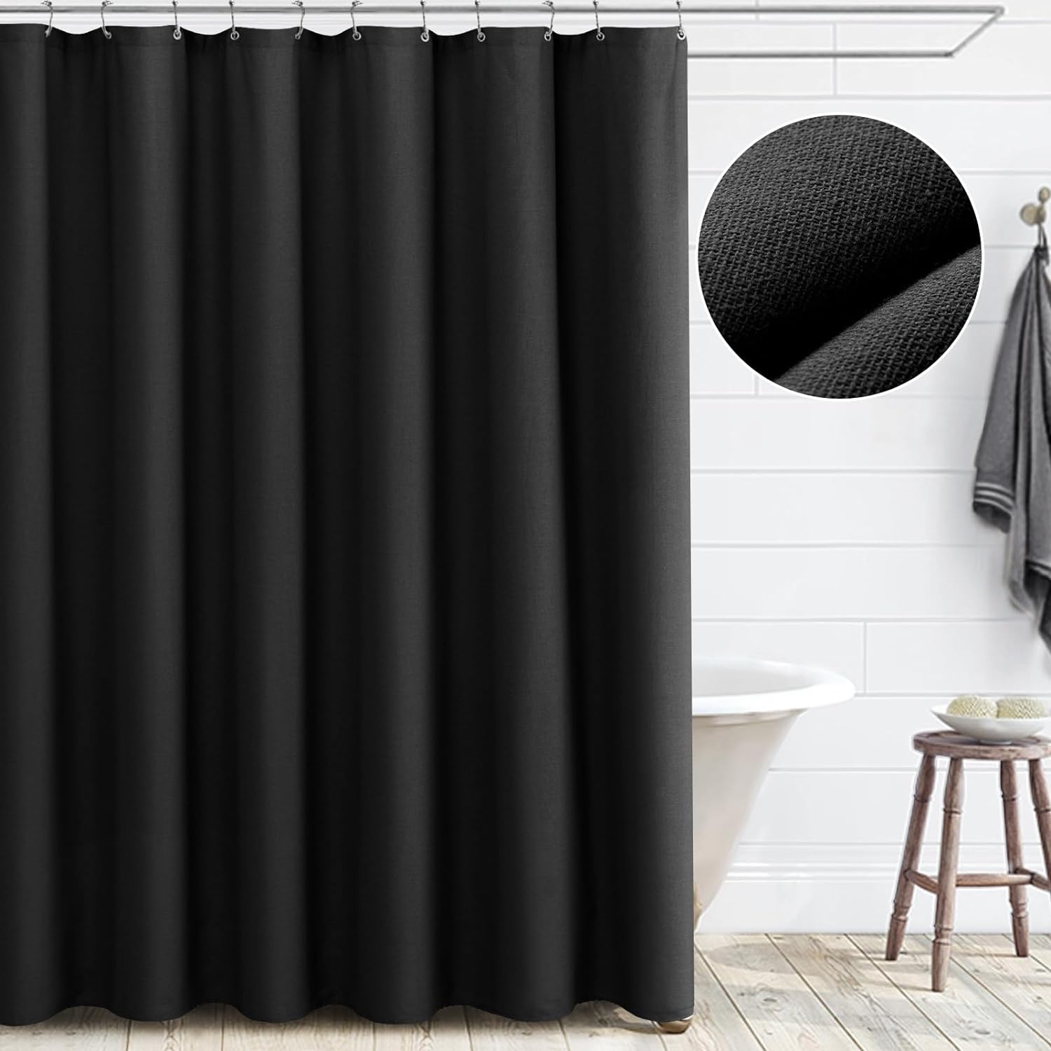 Awellife Black Linen Shower Curtain Boho Stall Farmhouse Shower Curtains for Bat...
