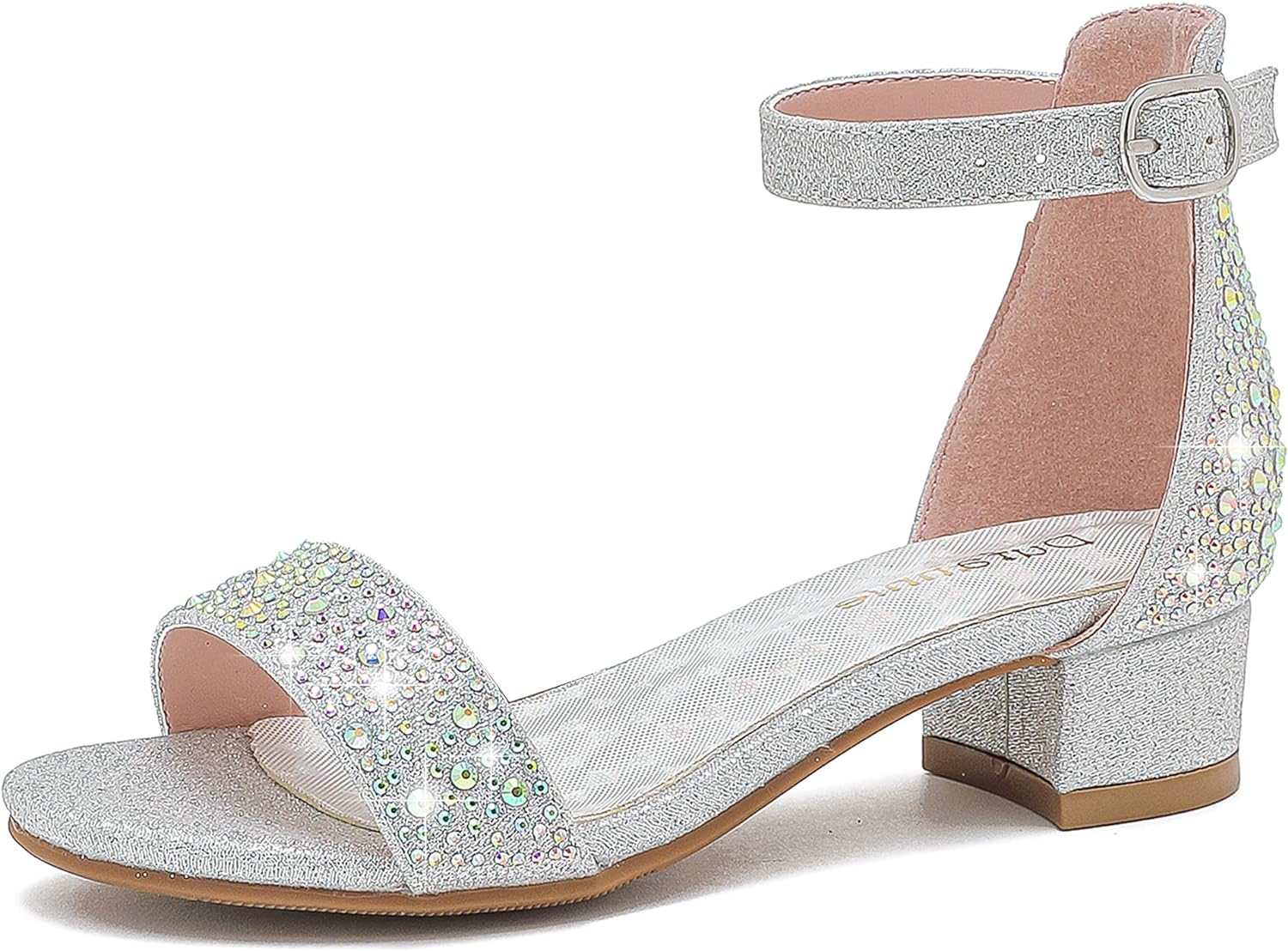 Dufannie Girls Sandals Low Heels Dress Pump Ankle Strap Open Toe Flower Girl Wed...