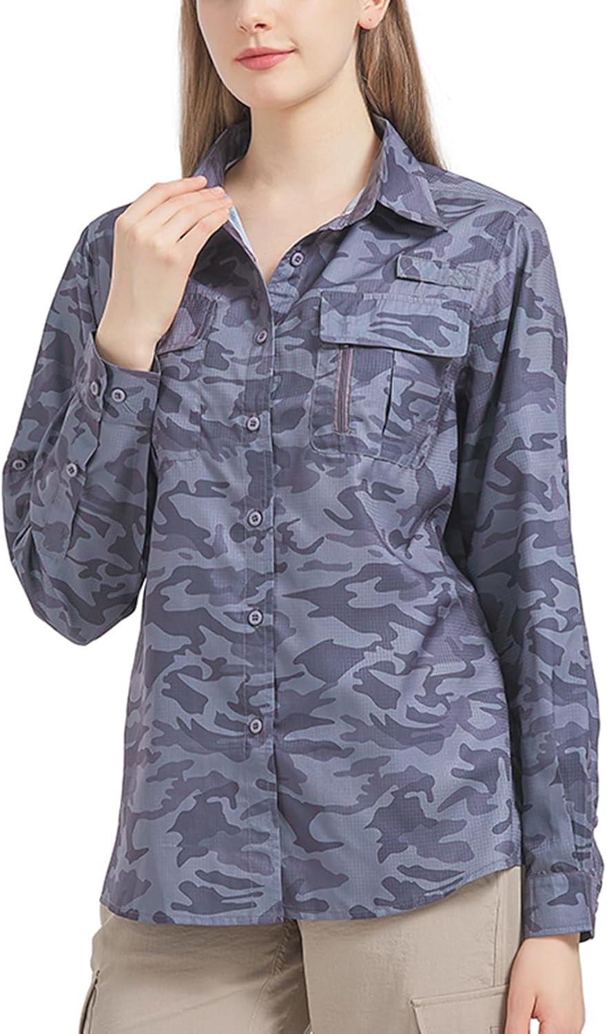 Women's UPF 50 Long Sleeve UV Sun Protection Safari Shirts Outdoor Quick Dry Fis...