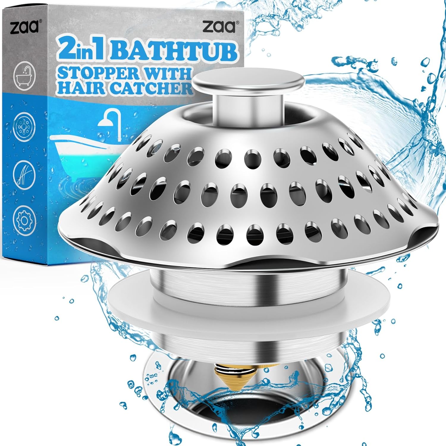 zaa Bathtub Drain Stopper, 2in1 Tub Stopper Bathtub Drain Cover and Hair Catcher...