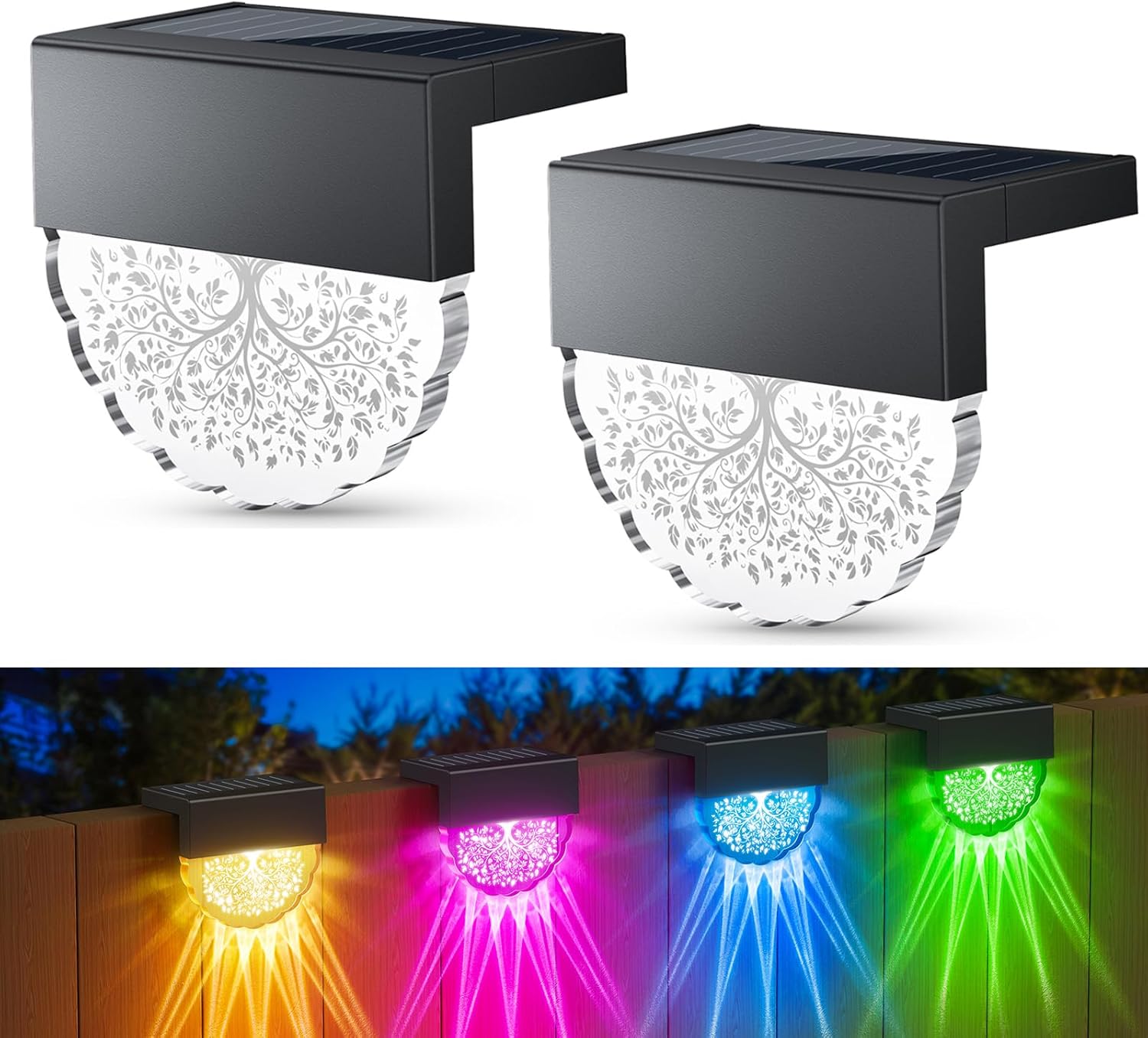 RECHOO Solar Fence Lights Outdoor Garden, 2 Pack Solar Lights Outdoor Garden Fen...