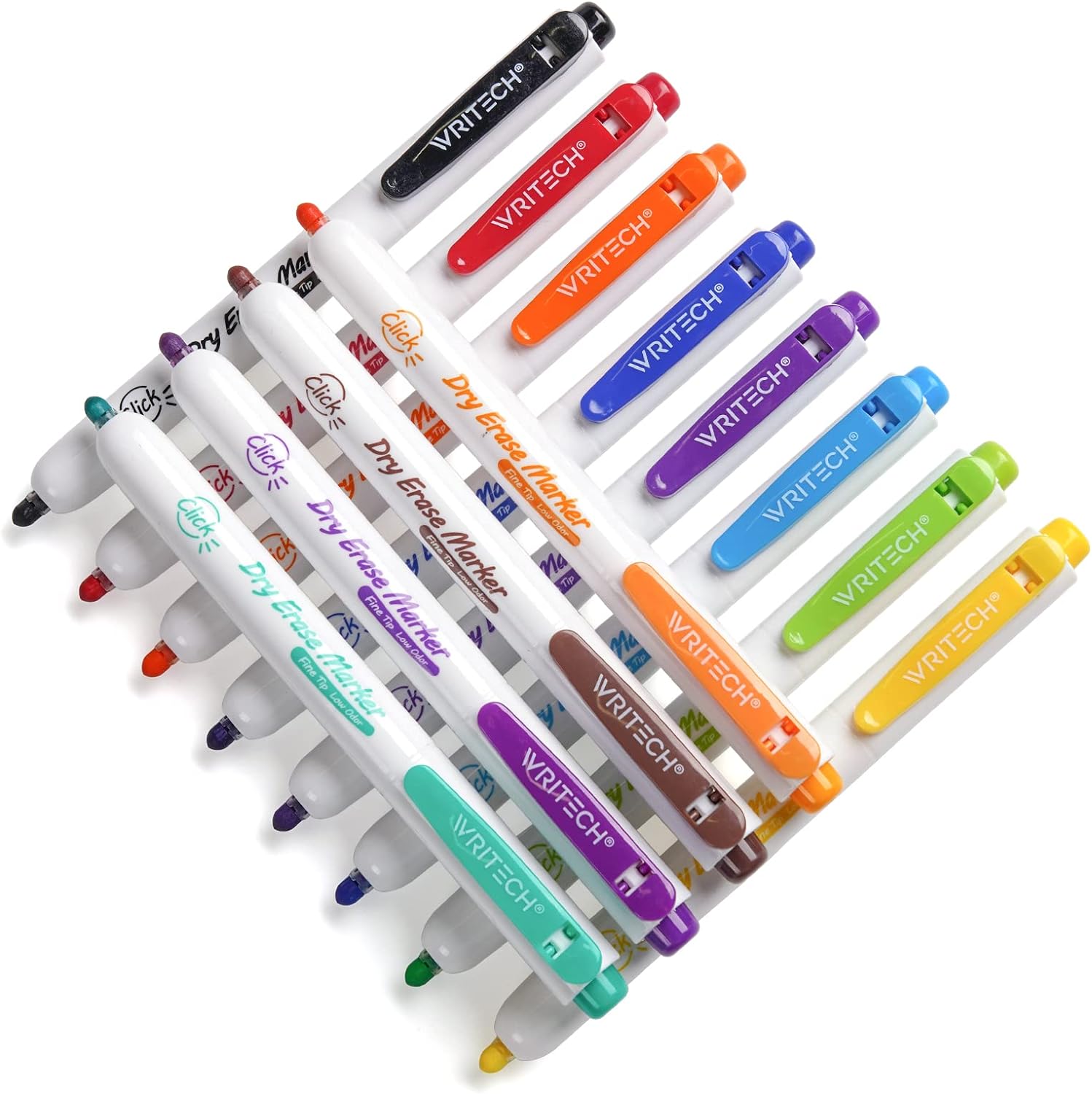 WRITECH Retractable Dry Erase Markers: Fine Tip Assorted Colors Low Odor Multi C...