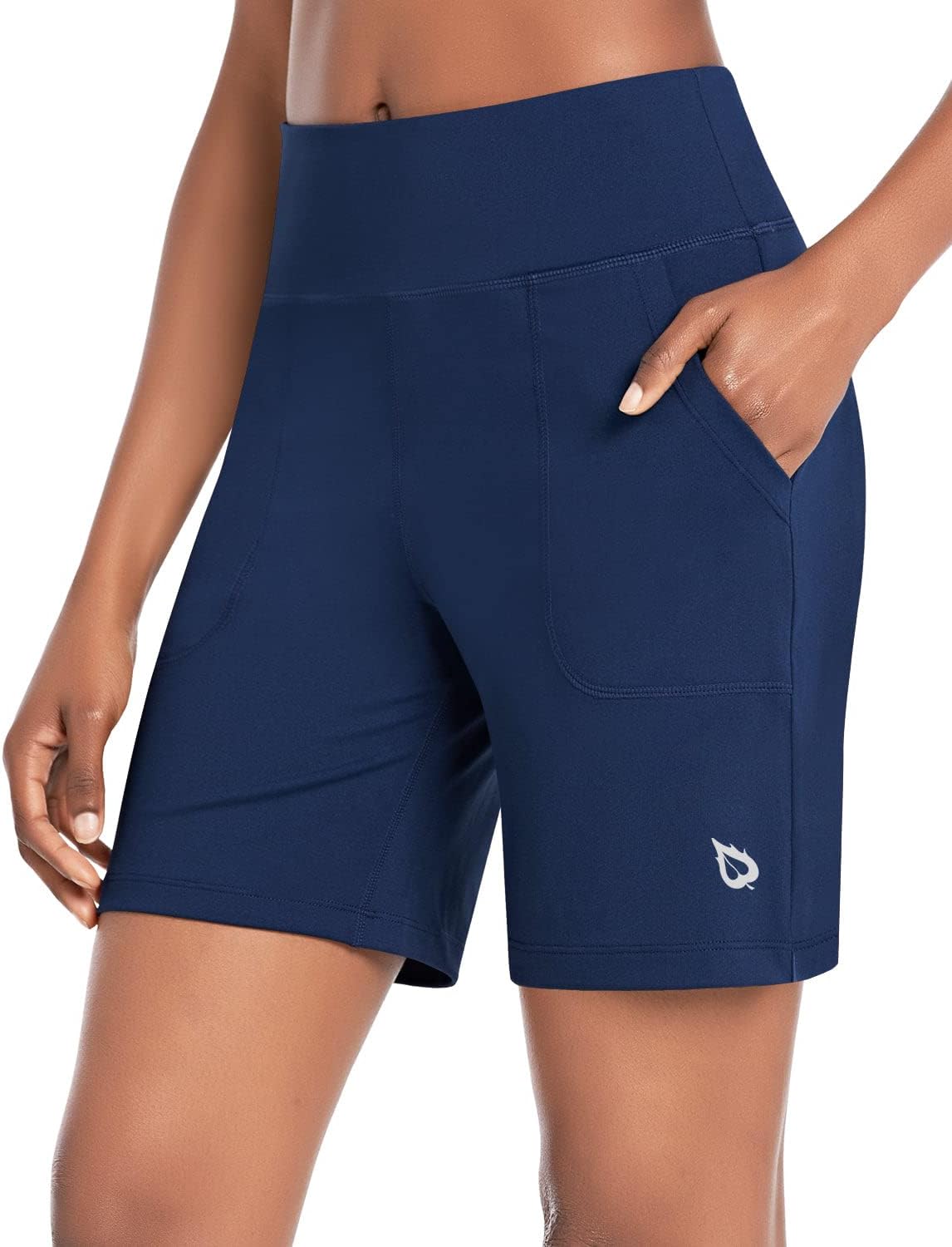 BALEAF Bermuda Shorts for Women High Waisted Athletic Long Running Shorts with P...