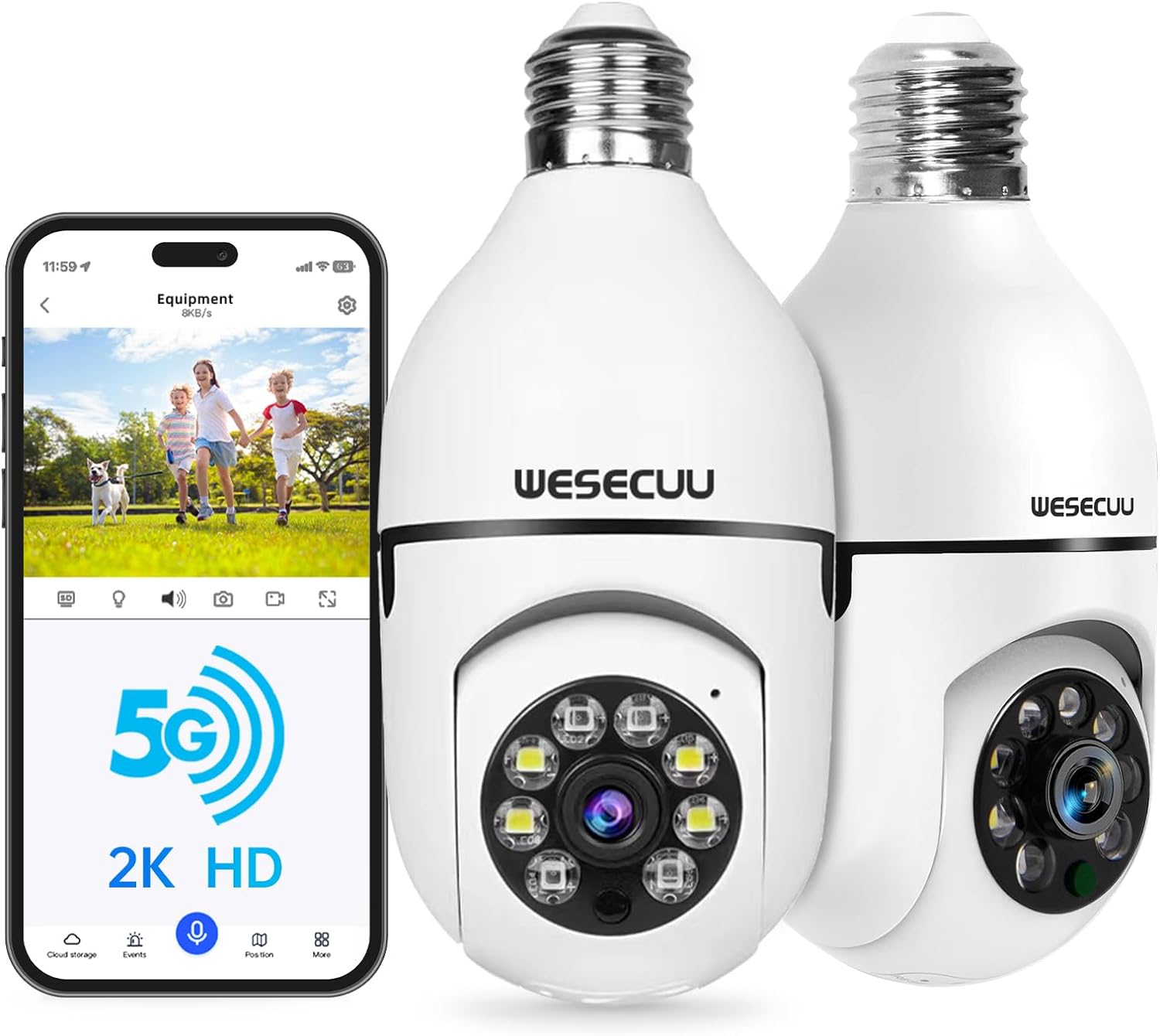 Light Bulb Security Camera 2Pack 5G& 2.4GHz WiFi 2K Security Cameras Wireless Ou...