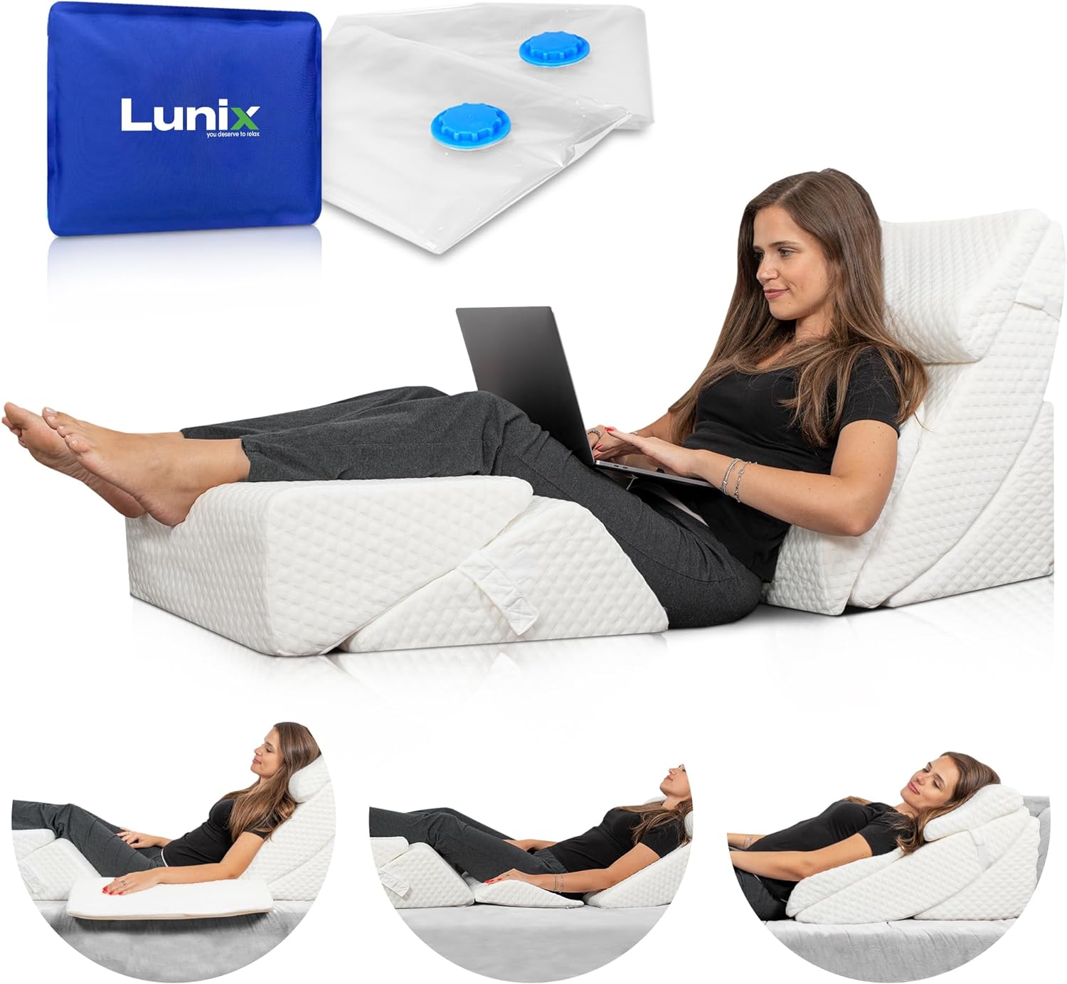 Lunix 6pcs Orthopedic Bed Wedge Pillow Set, Post Surgery Memory Foam for Back, N...
