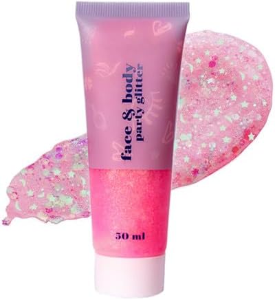 Go Ho Peach Pink Face Body Glitter Gel,Mermaid Holographic Long Lasting Chunky S...