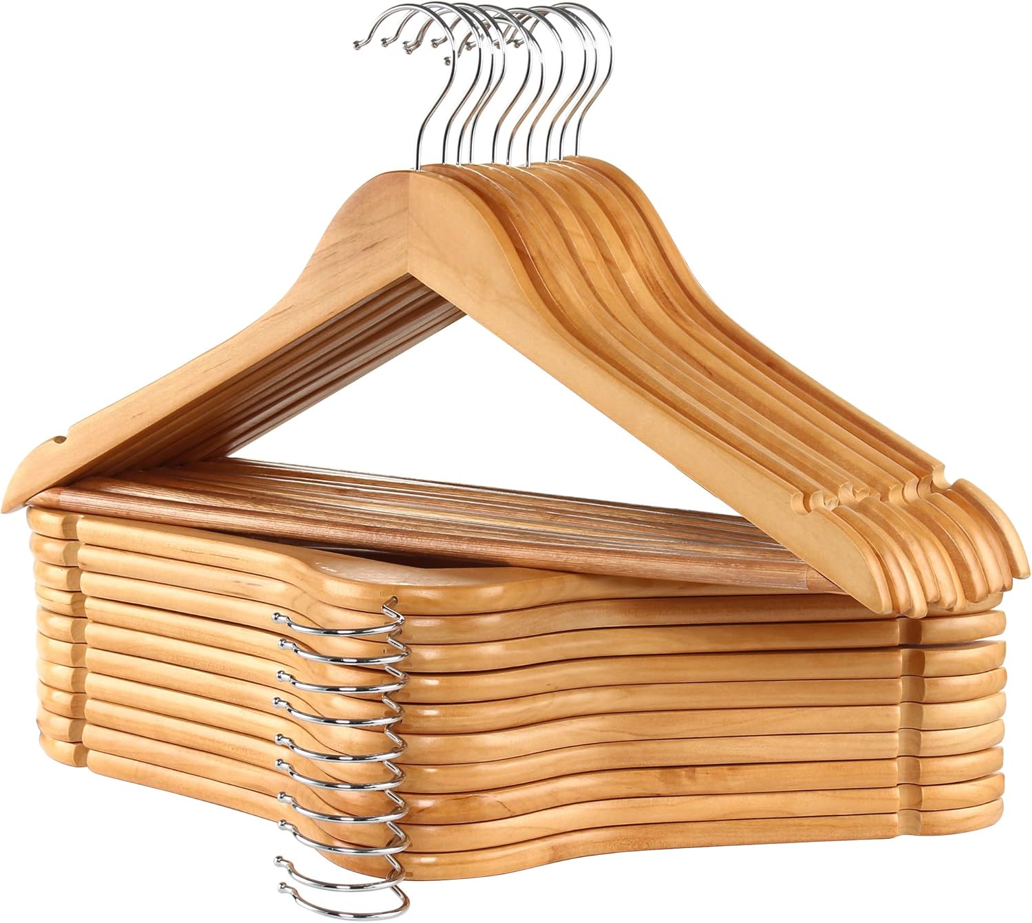 GRANDMA SHARK 20 Pack Wooden Coat Hangers, Strong Wood Hanger, with 360° Hook, T...