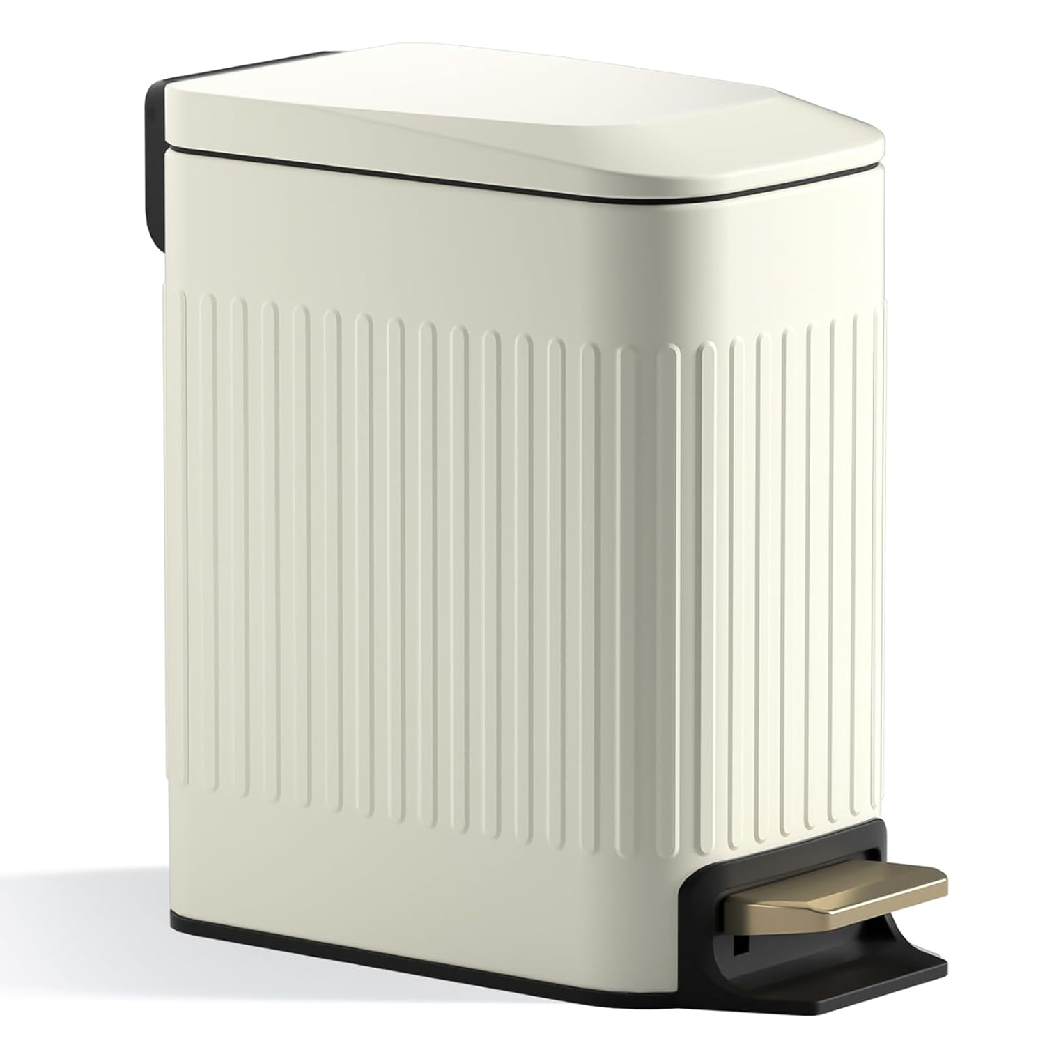Small Bathroom Trash Can with Lid Soft Close-6L/1.6 Gal Slim Step Garbage Can-Me...