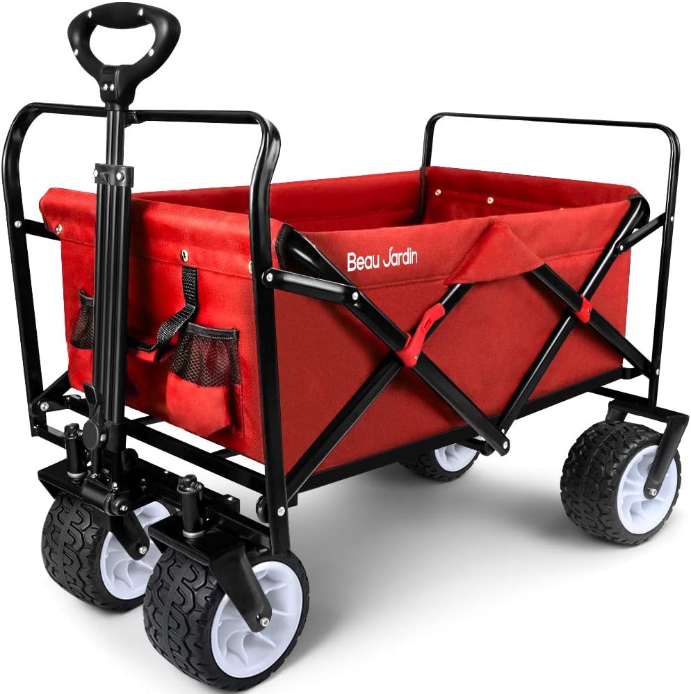 BEAU JARDIN Folding Beach Wagon Cart 330 Pound Capacity Collapsible Utility Camp...