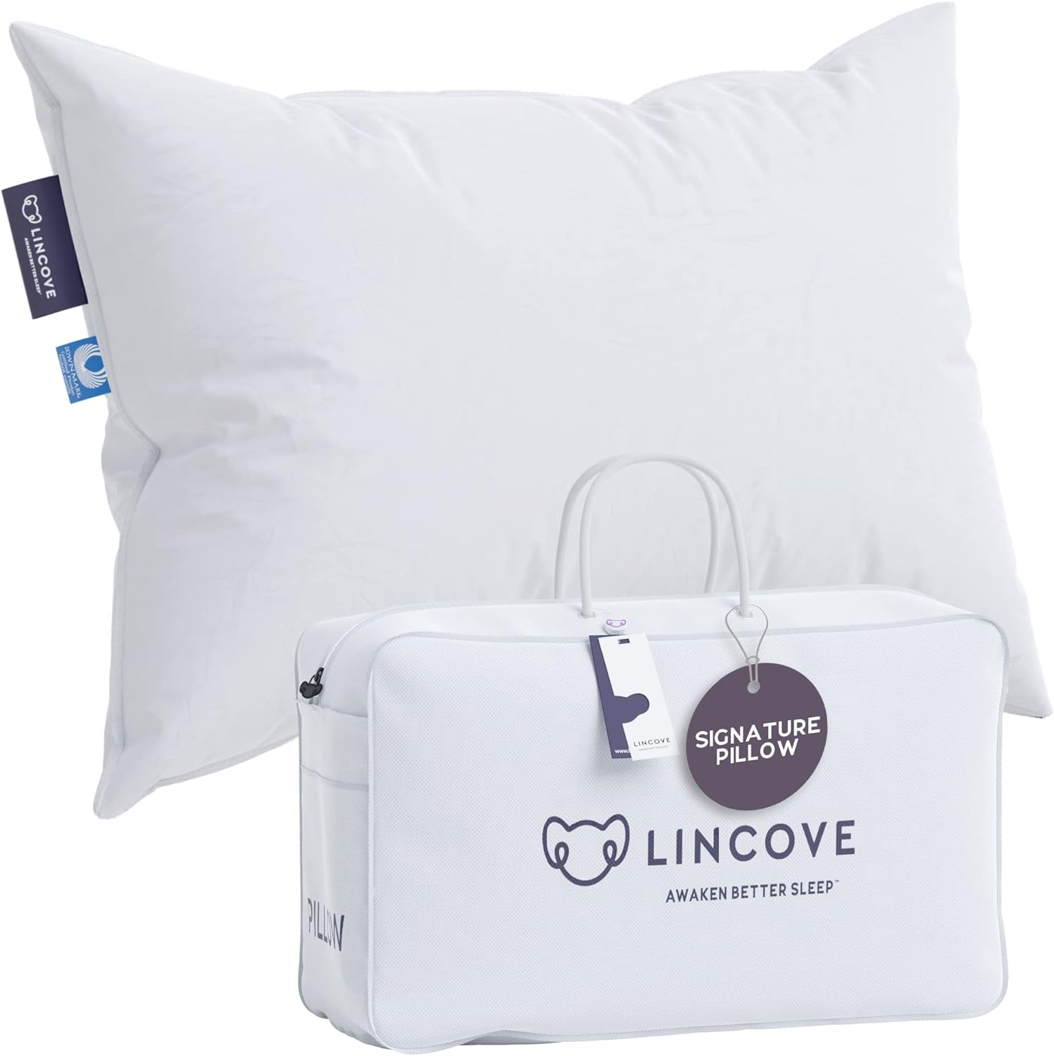 Lincove Signature 100% Natural Canadian White Down Luxury Sleeping Pillow - 800...