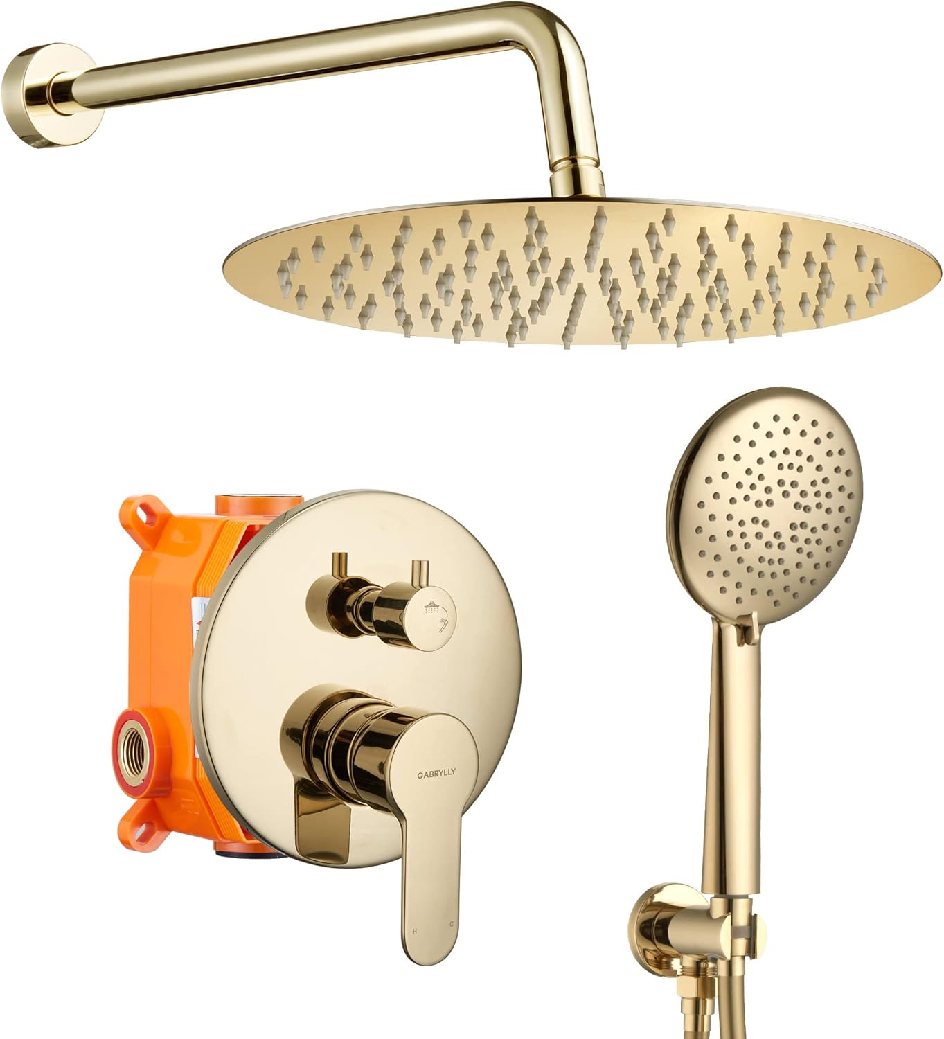 Gabrylly Shower System Polished Gold, Rain Shower Head System for Bathroom with...