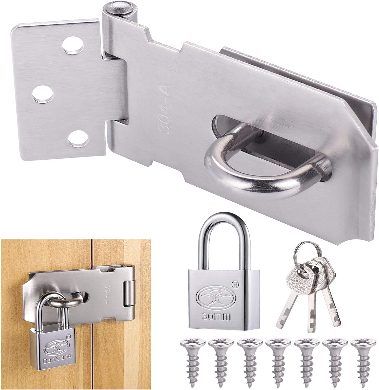Premium Door Hasp and Staple with Padlock, Special 90-Degree Door Lock with Keys...