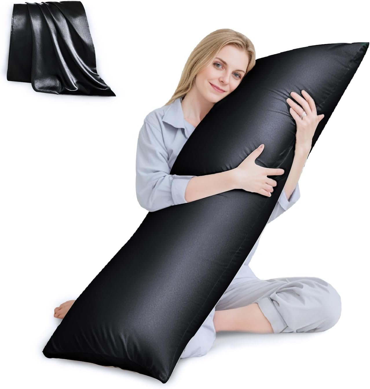 Body Pillow with Satin Pillowcase, Cooling Body Pillows for Adults, Long Pillow...