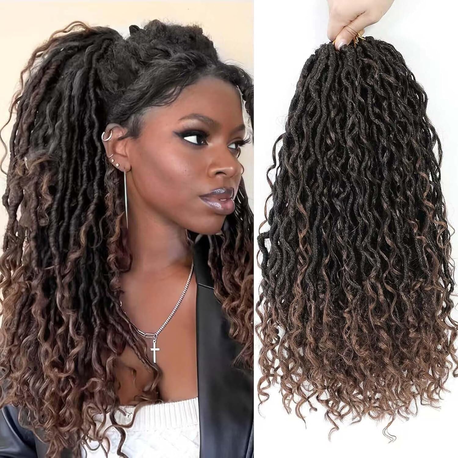 14 Inch 8 Packs Goddess Locs Crochet Hair Pre Looped Faux Locs Crochet Hair for...