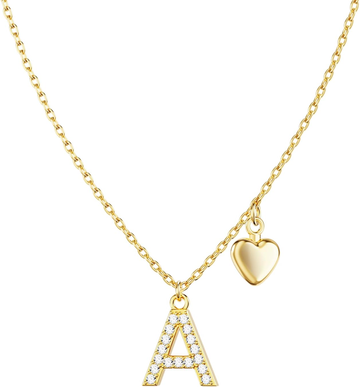 UHIBROS Gold Initial Necklaces for Women, Zirconia Tiny Heart Letter Pendant, 18...