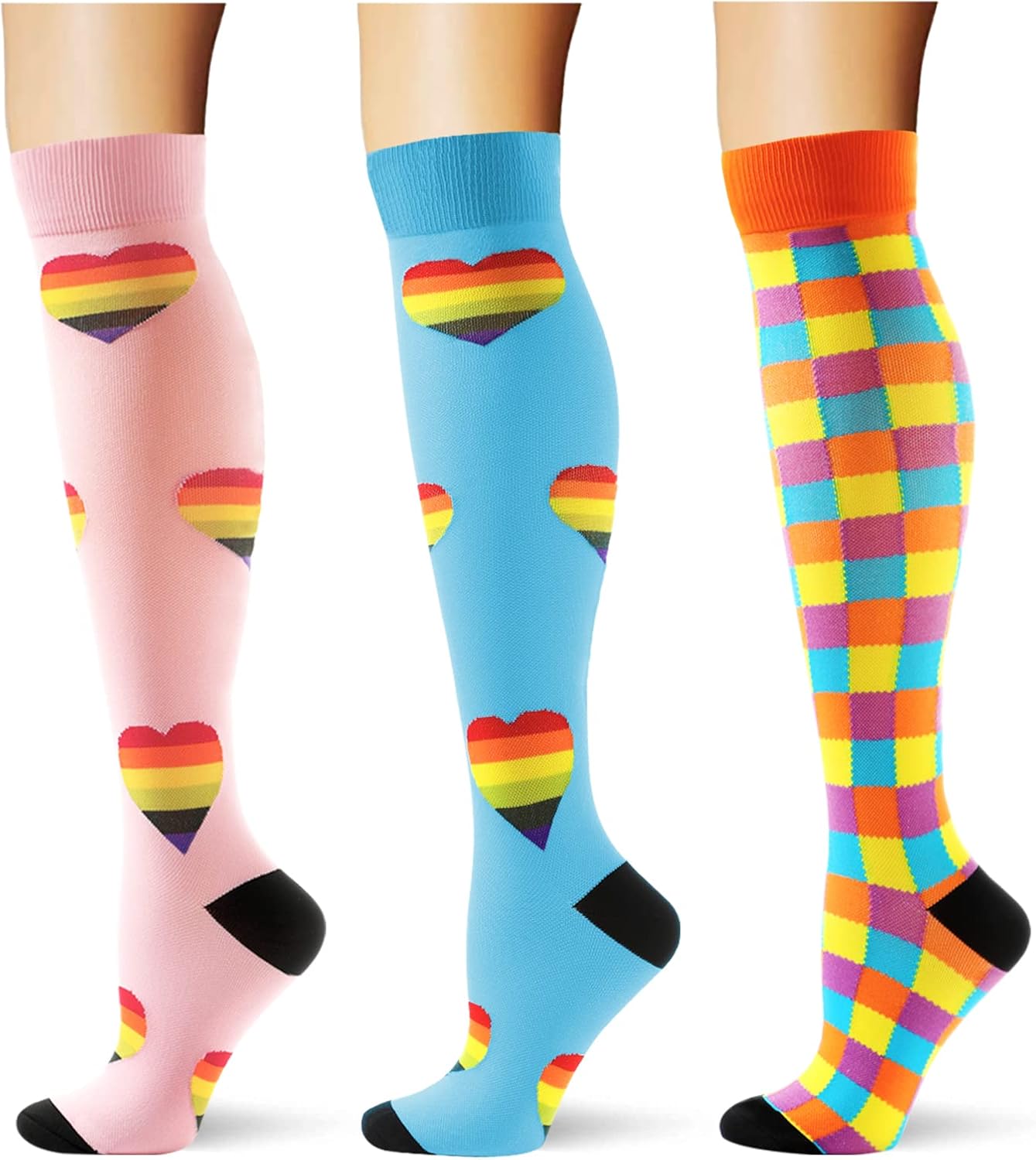 (3 pairs) Compression Socks 20-30 mmHg Long Socks for Women and Knee High Socks...