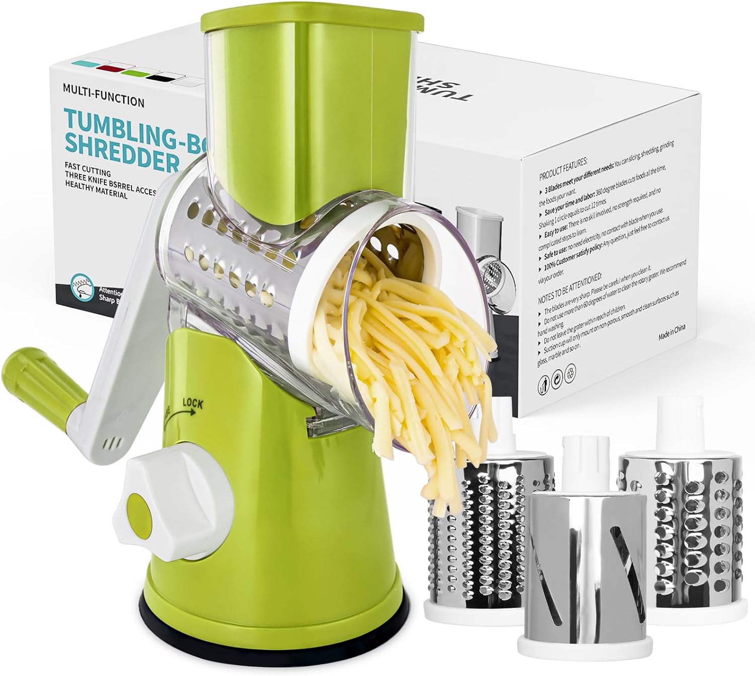 X Home Rotary Cheese Grater, Handheld Vegetables Slicer Cheese Shredder with Rub...