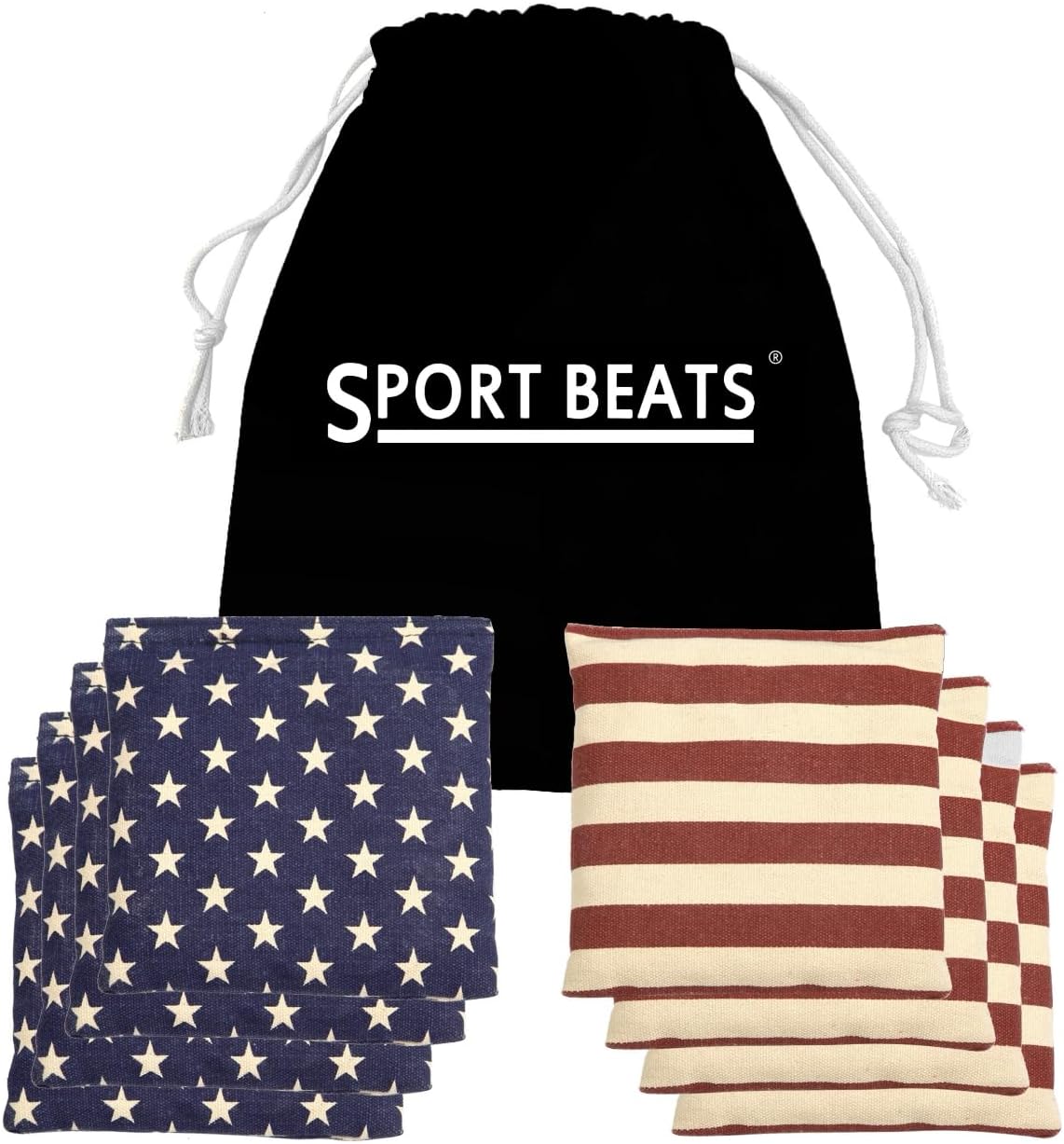 SPORT BEATS Cornhole Bags Set of 8 Regulation Weight & Size Vintage Stars & Stri...