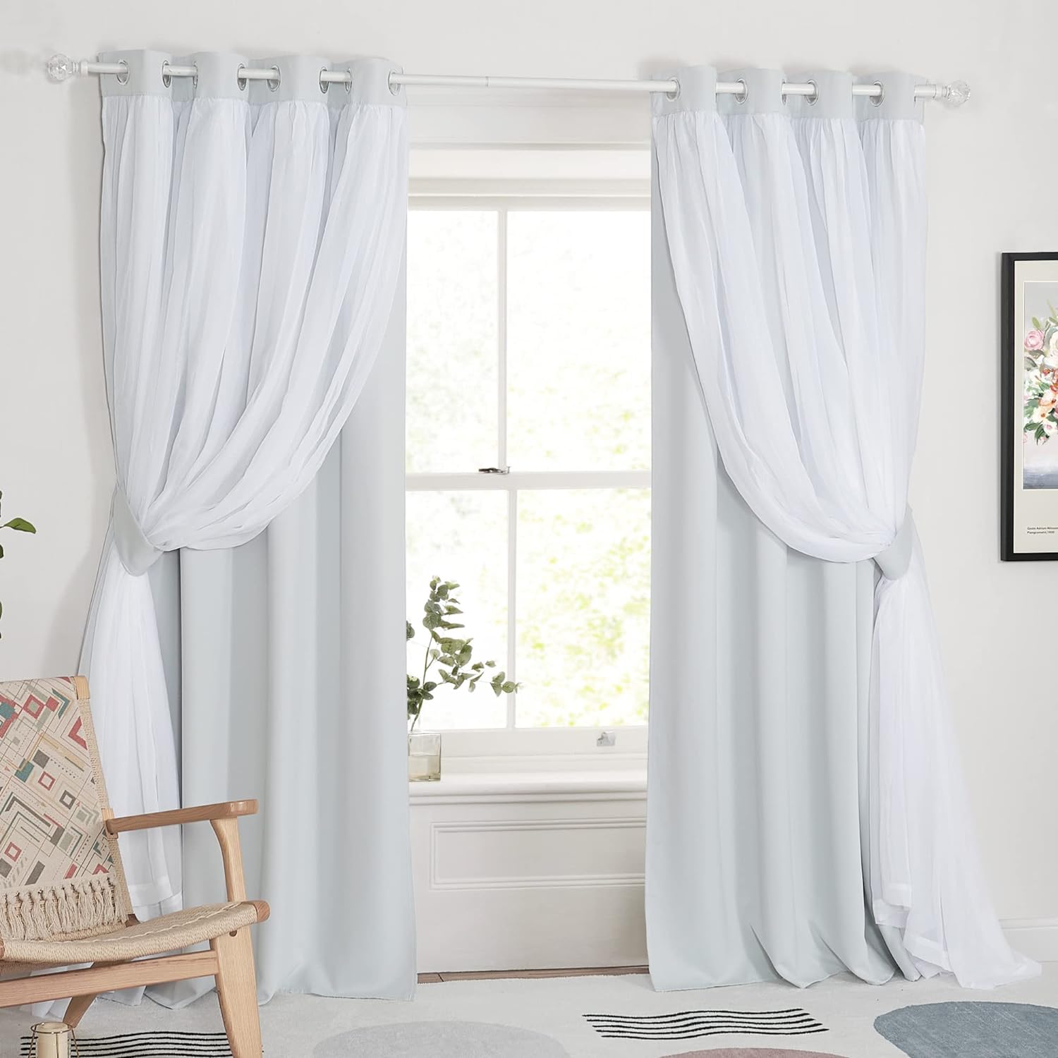 PONY DANCE Double Layer Curtains - White Curtains 84 inches Long with Sheer Over...