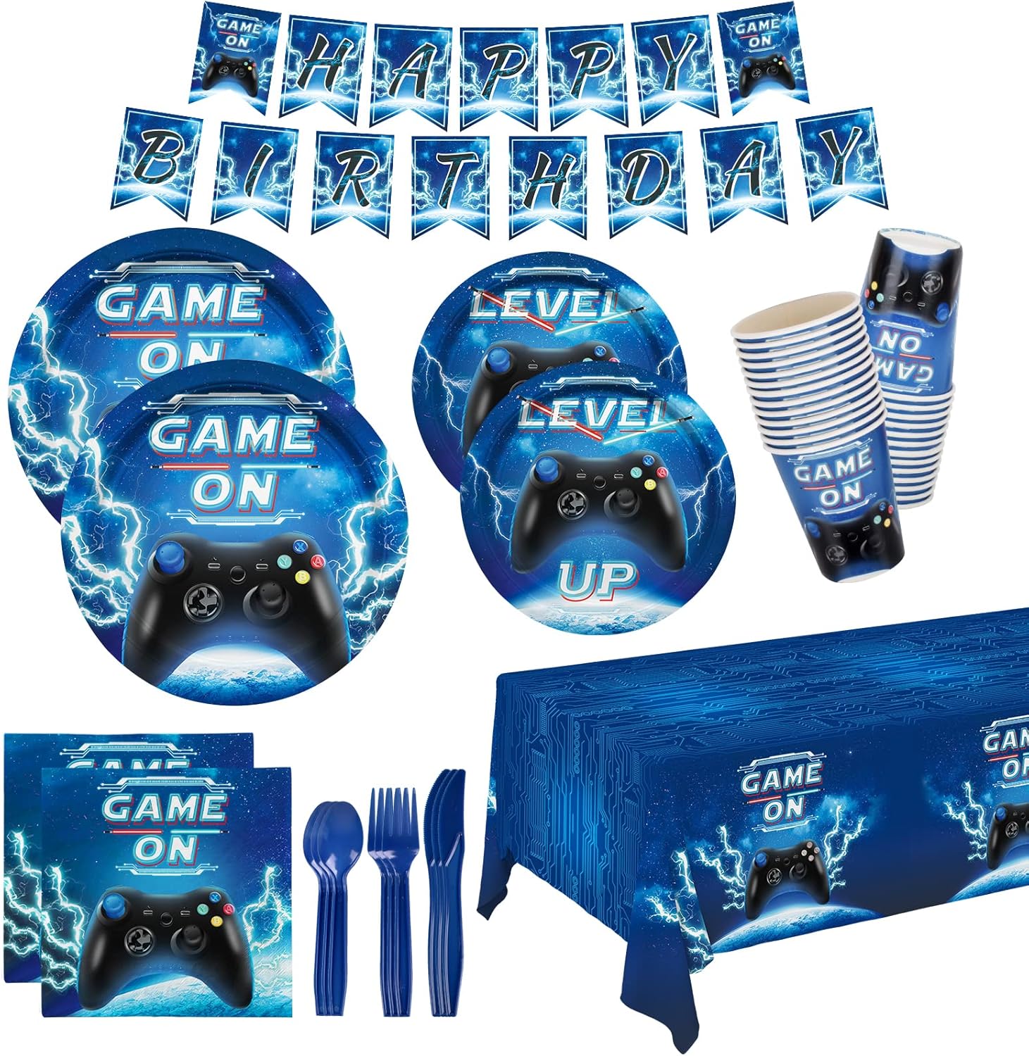 Video Game Party Supplies Kit Serve 25,Includes Dinner Plates,Dessert Plates,Nap...