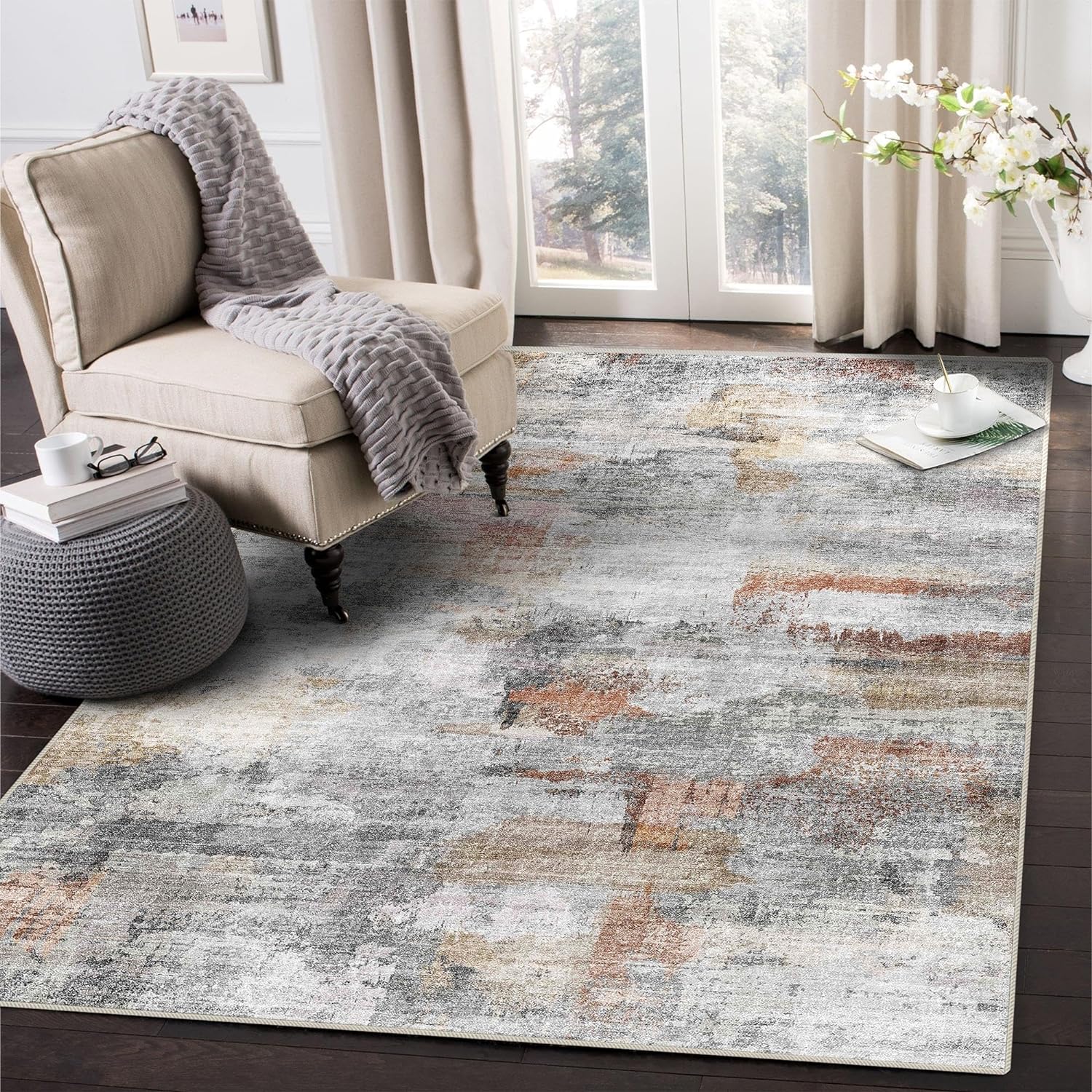 Washable Rug, Ultra Soft Area Rug 4x6, Non Slip Abstract Rug Foldable, Stain Res...