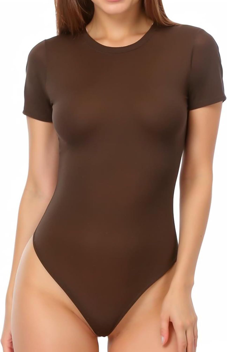 MANGOPOP Women's Round Neck Short Sleeve T Shirts Basic Bodysuits XX-Large Coffe...