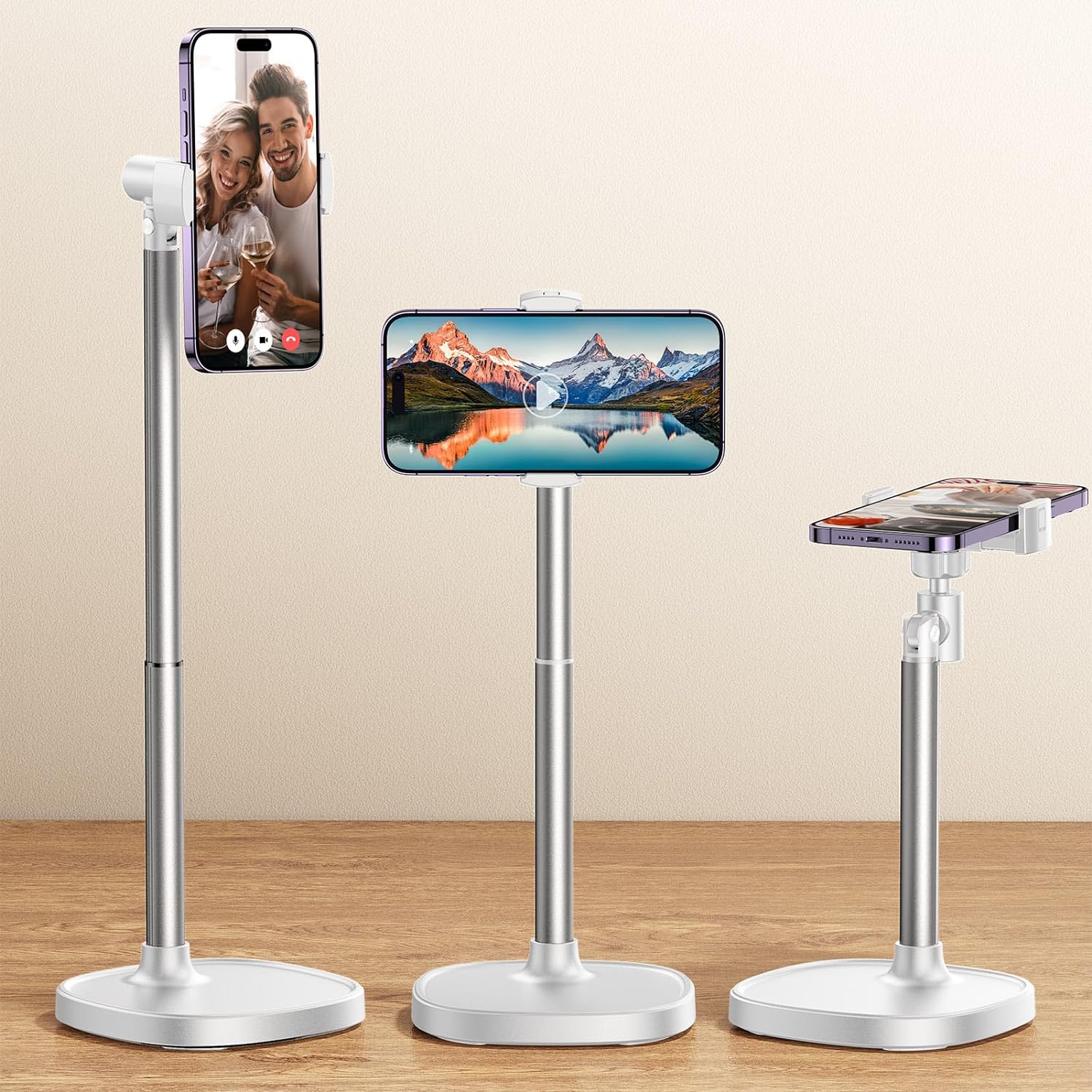 DIMONCOAT Adjustable Aluminum Alloy Cell Phone Stand - White, Universal Compatib...