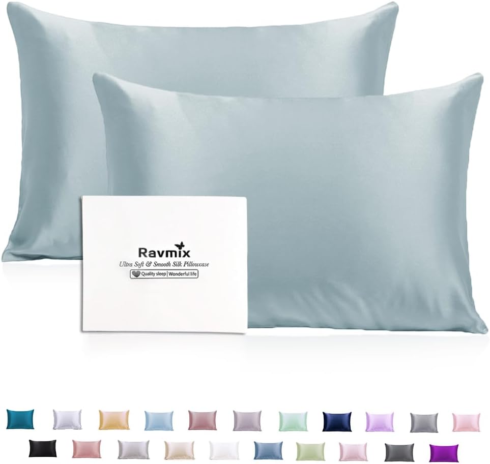 Silk Pillowcase 2 Pack for Hair and Skin with Hidden Zipper, Ravmix Both Sides 2...