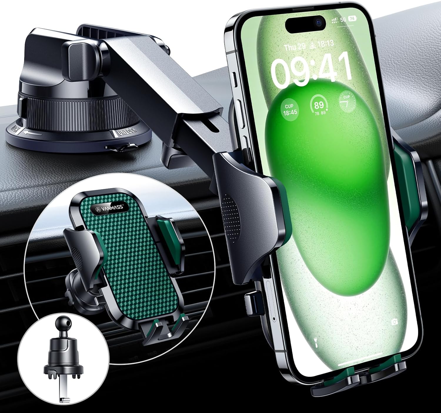 VANMASS [True Military-Grade] Car Phone Holder [2024 Strongest Suction & Clip] C...