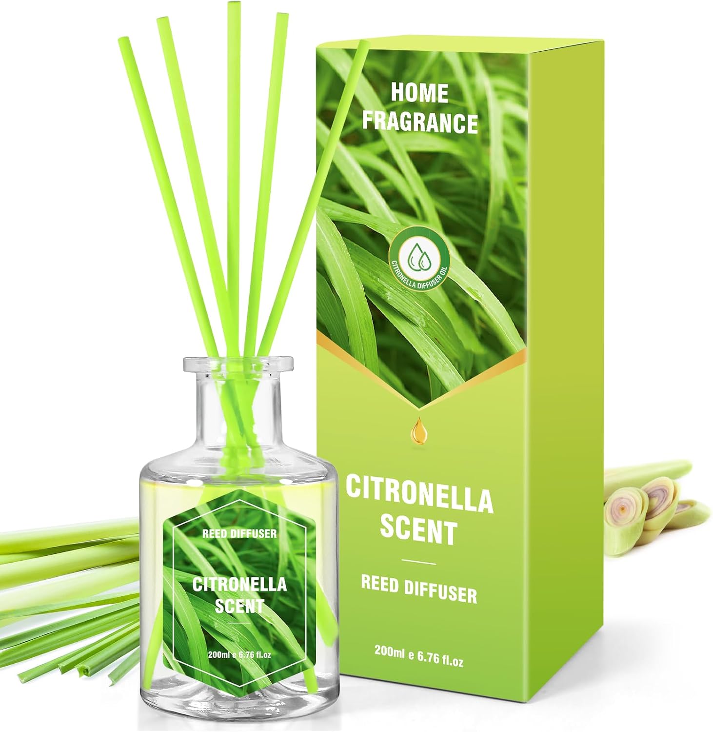 DERDUFT Citronella Reed Diffuser, Long Lasting Fragrance, Large Capacity 200ml,...