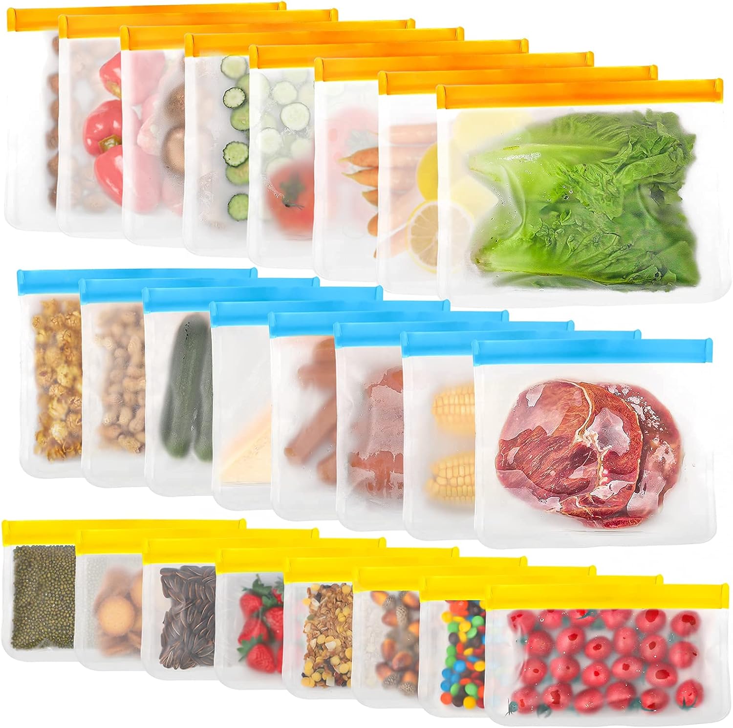 IDEATECH Reusable Food Storage Bags, Leakproof Reusable Freezer Bags, Ziplock Ba...