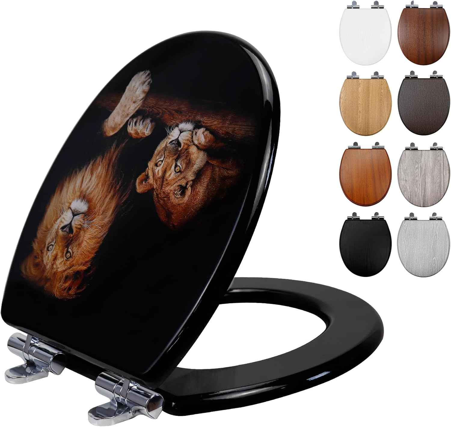 Best Fanmitrk Black Toilet Seat, Unique Wooden Toilet Seat with Lion Print, Spec...
