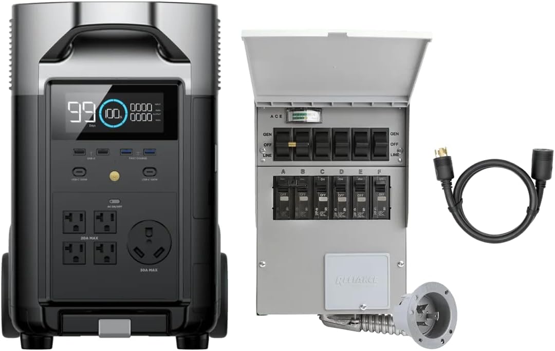 EF ECOFLOW 120V Home Backup Kit: DELTA Pro 3600Wh Power Station with Transfer Sw...