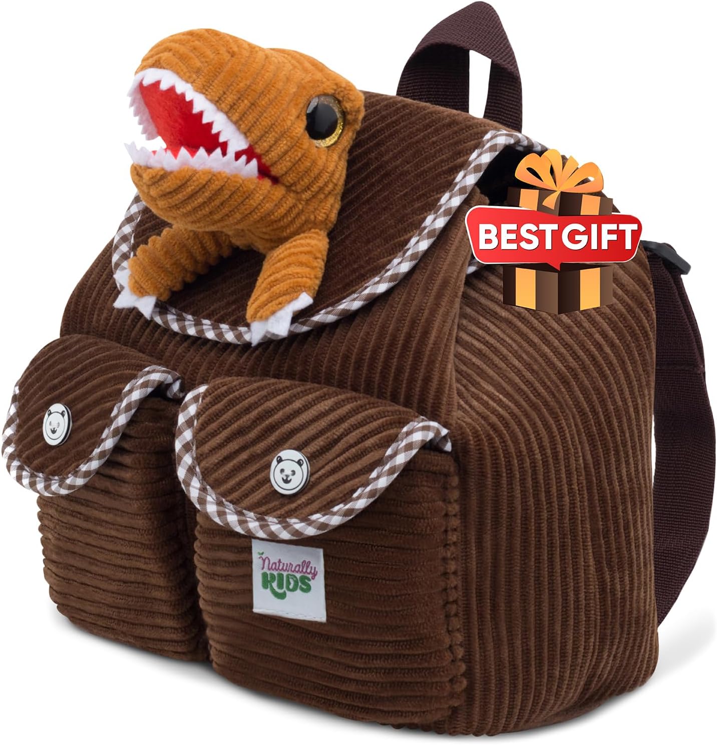 Naturally KIDS Toddler Backpack w Stuffed Animals 06h Mini — T-rex Brown