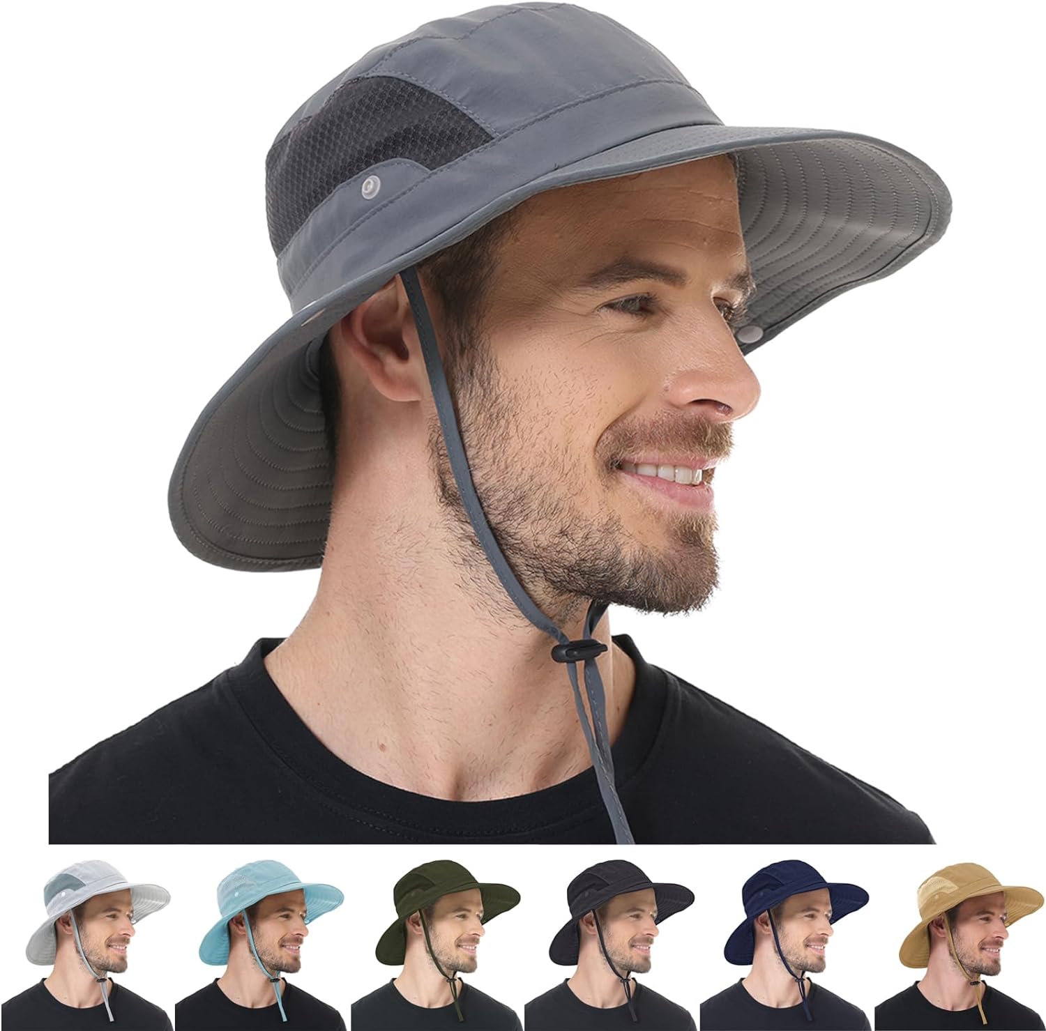 Sun Hat for Men Women UPF 50+ Fishing Hats Waterproof Wide Brim Boonie Bucket Ha...