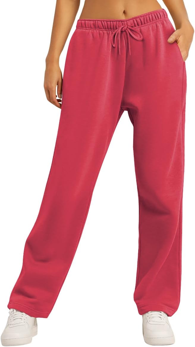 AUTOMET Women’s Fleece Lined Sweatpants Baggy Wide Straight Leg Pants Watermelon...