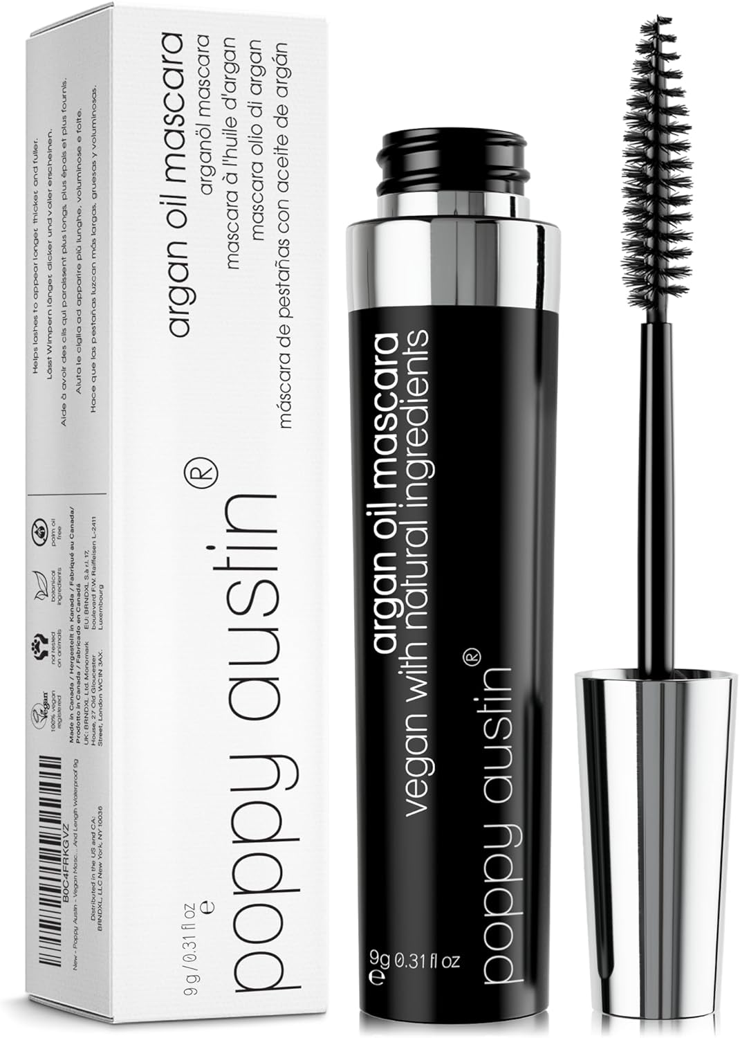 Poppy Austin - Vegan Mascara Black Volume And Length Waterproof - Gentle, Hypoal...