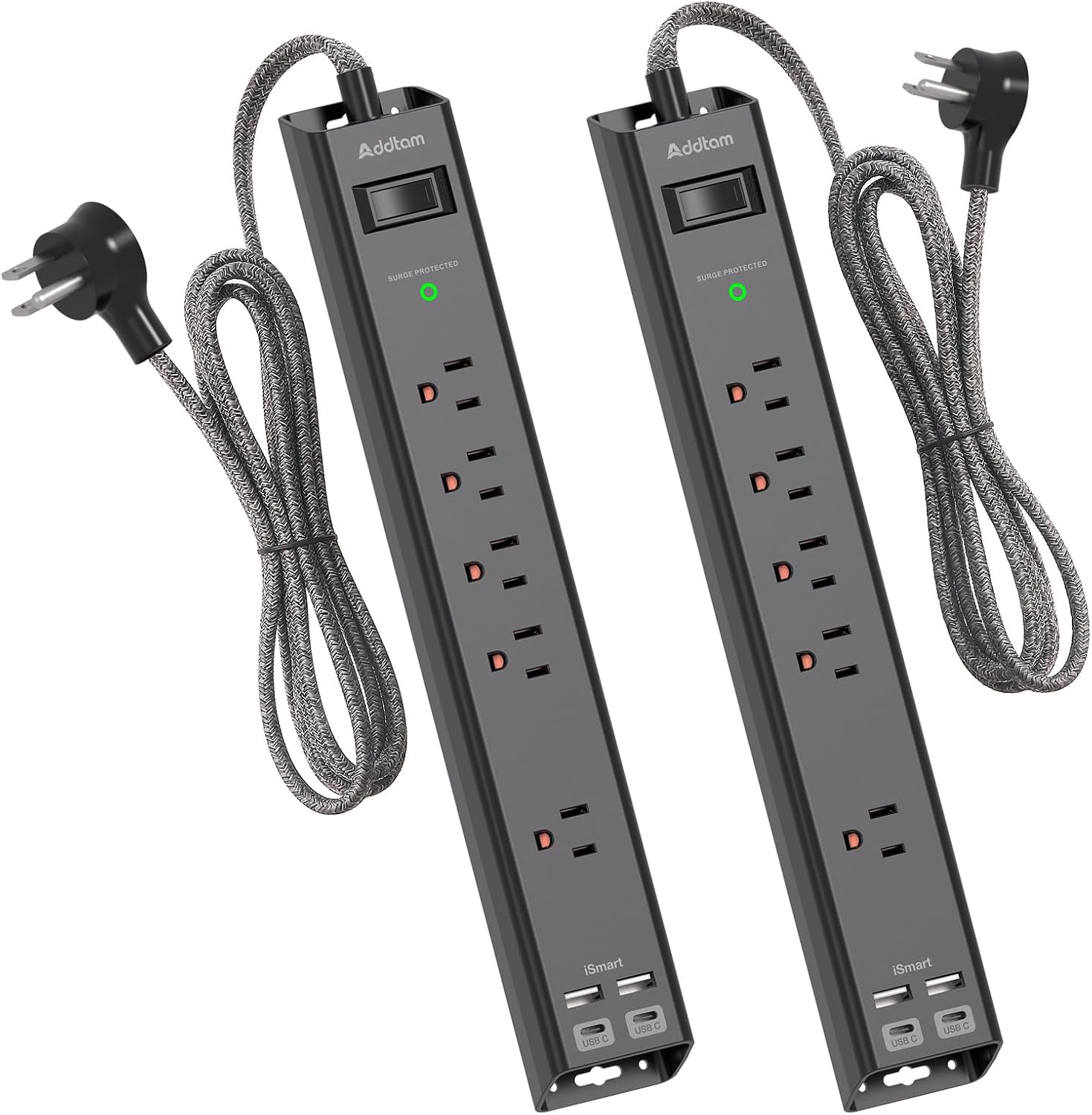 2 Pack Power Strip Surge Protector with USB C - Extension Cord with 5 Widely Out...