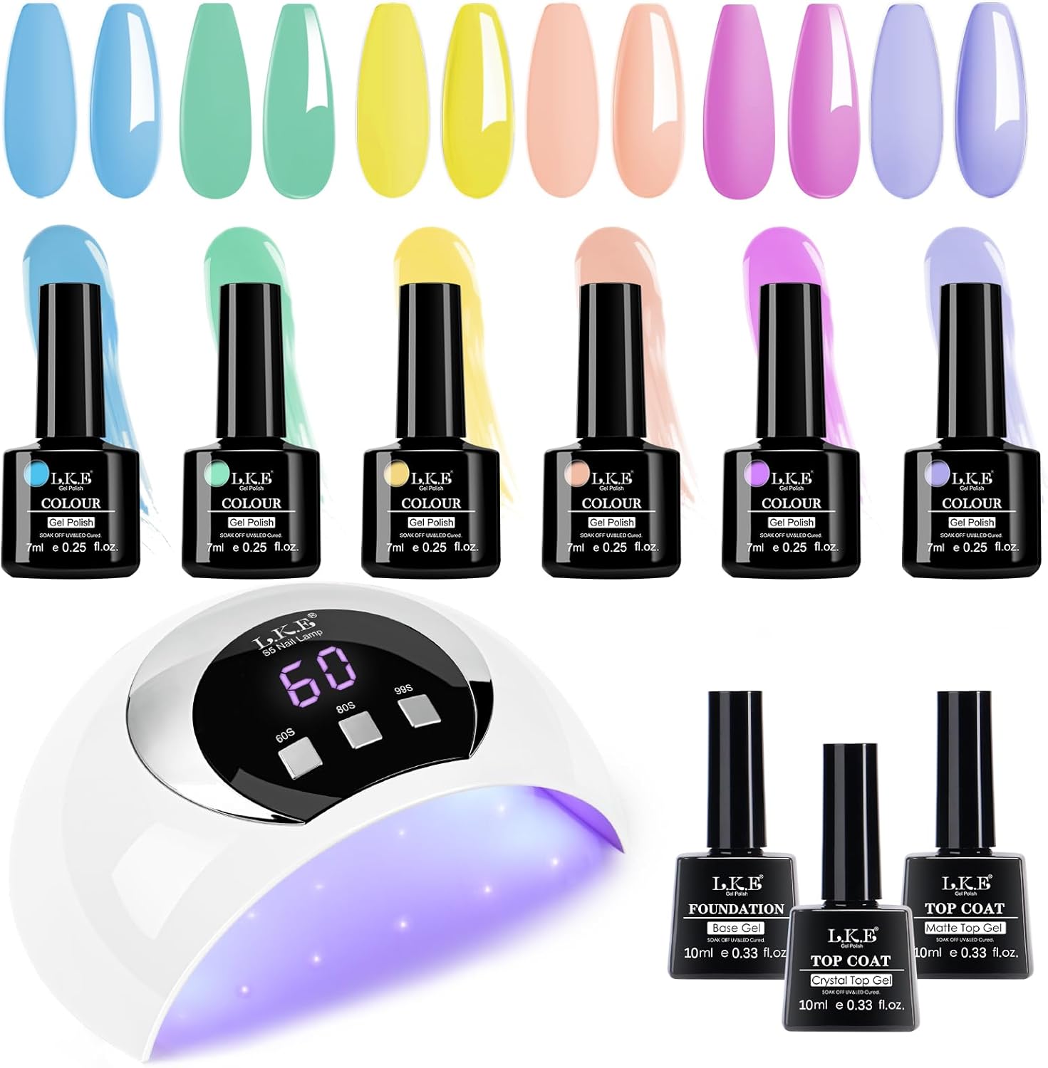 Gel Nail Kit 6 Colors Gel Nail Polishes Set with 54W UV Lamp for Gel Nails, Glos...