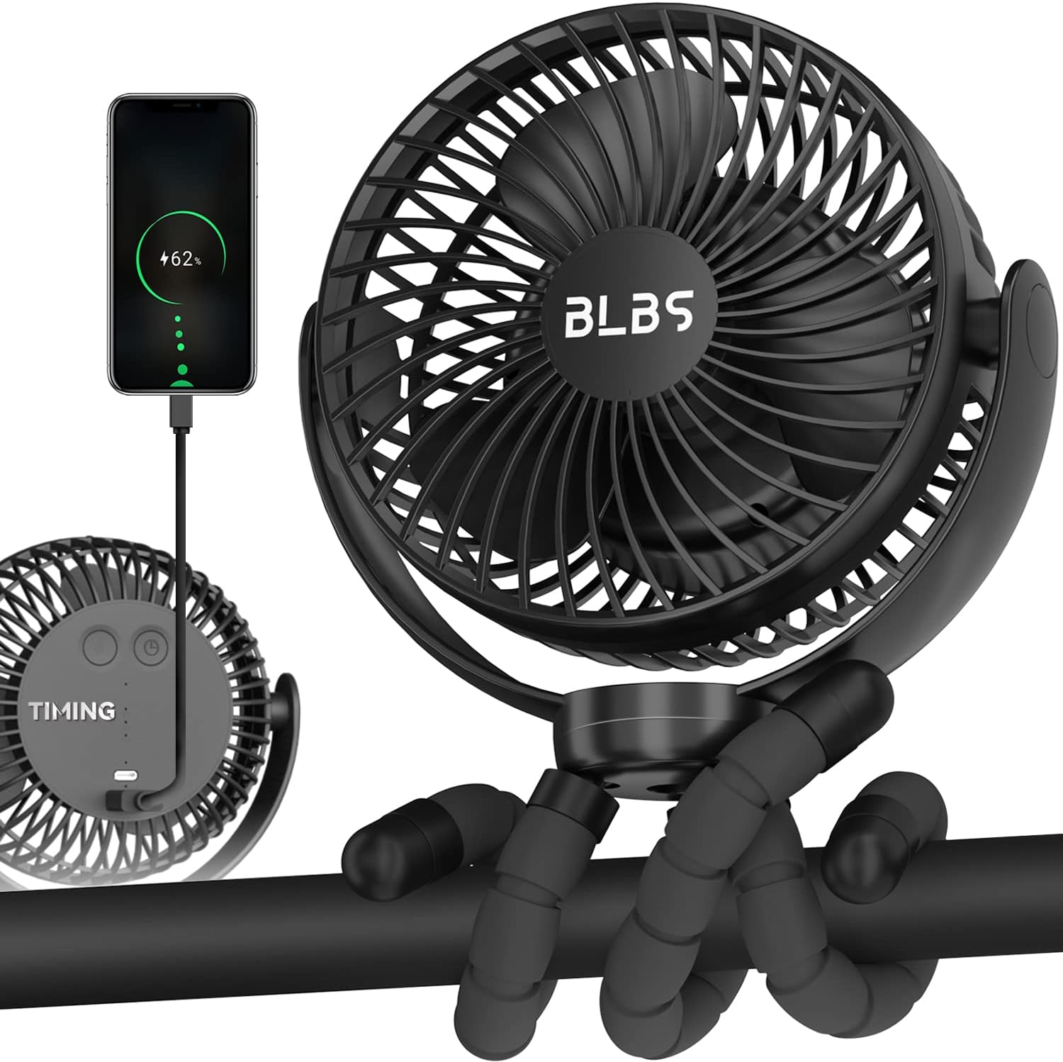 Stroller Fan - 65Hrs 12600mAh Rechargeable Fan, Timing Car Seat Fan, Portable Cl...