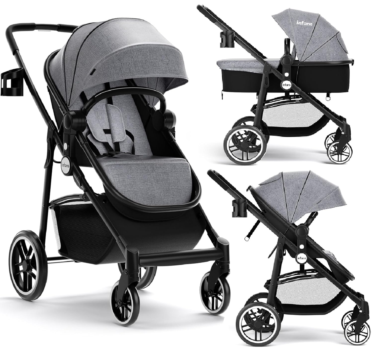 INFANS 2 in 1 Baby Stroller, High Landscape Infant Stroller & Reversible Bassine...