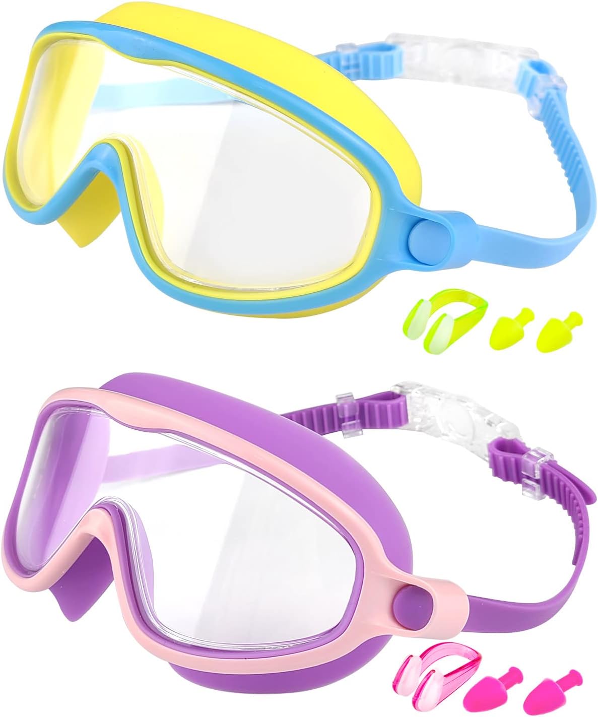 Rantizon Kids Swim Goggles 2 Pack, Wide View Swimming Goggles for Child 3-15, An...