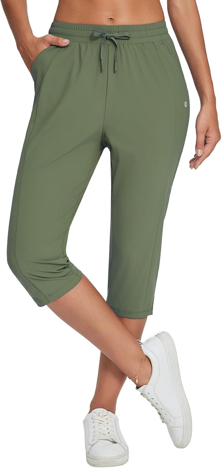 BALEAF Women's Capri Yoga Pants Loose Drawstring Workout Sweatpants High Waist L...