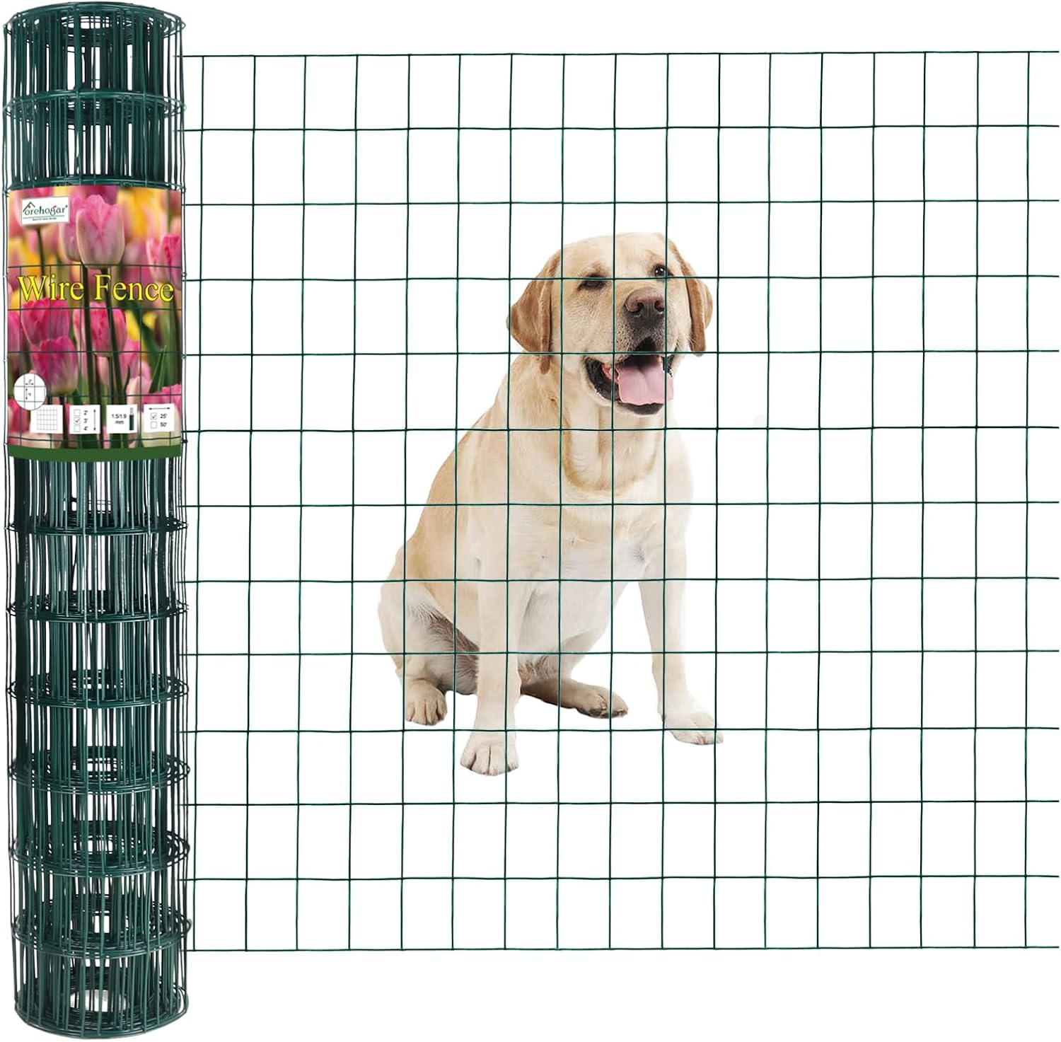 Green PVC Coated Welded Wire Fence 36 Inch x 25 Foot, 2 Inch x 3 Inch 16GA, Gard...
